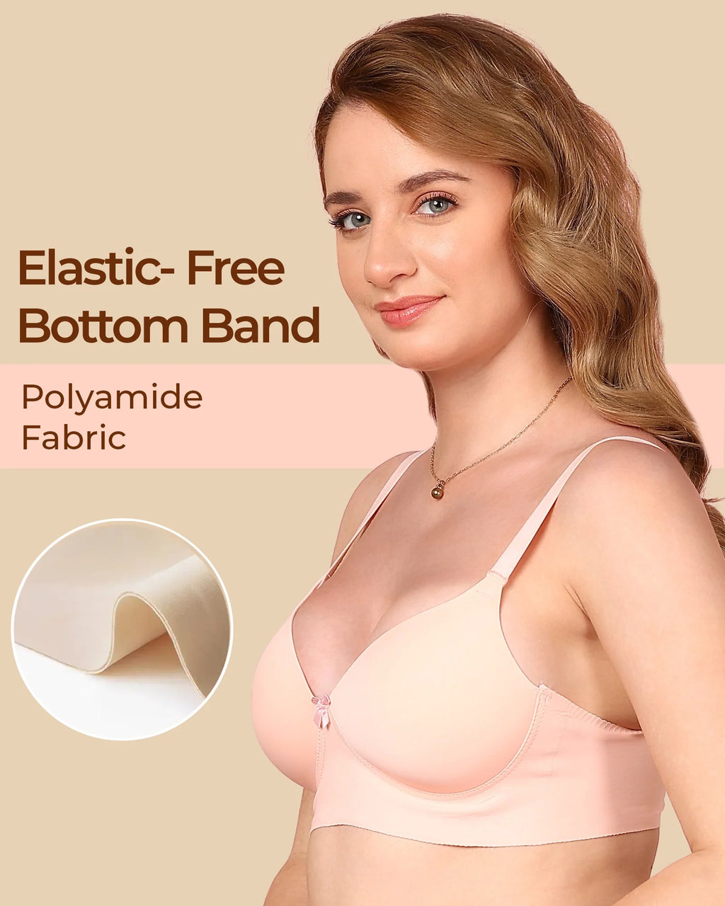 Swanz  Bonded Polyamide Lightly Padded Bra (Level 1 Padding) (SB-95991) (Peach)