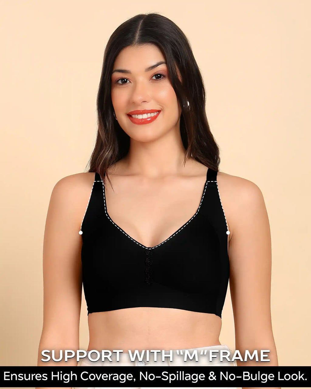 Swanz  Bonded Breathable Cotton Plus-Size Non-Padded M-Frame Minimiser with Hidden Concealer (SB-9303)