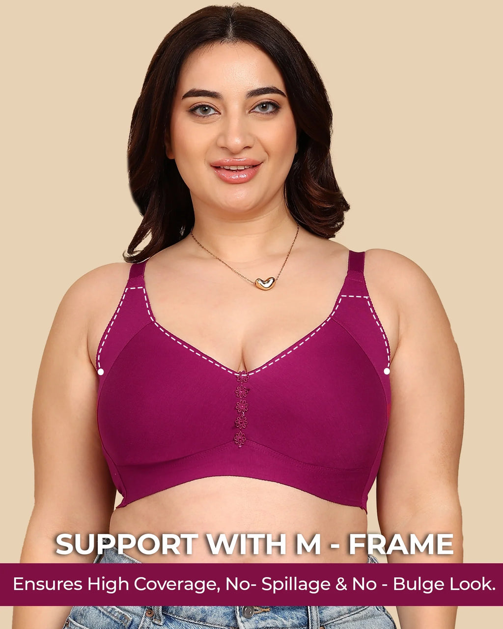 Swanz  Bonded Breathable Cotton Plus-Size Non-Padded M-Frame Minimiser with Hidden Concealer (SB-9303)