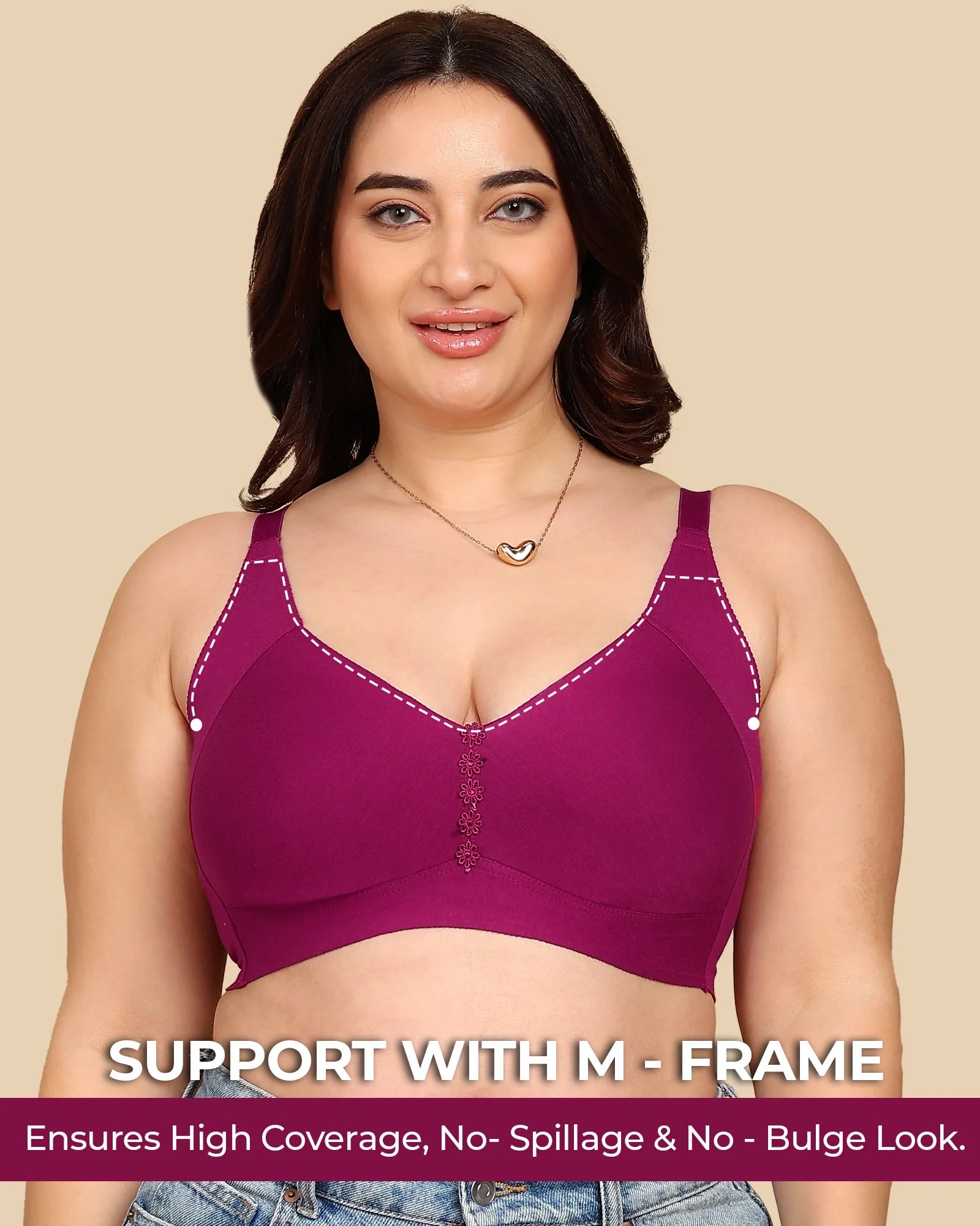 Swanz  Bonded Breathable Cotton Plus-Size Non-Padded M-Frame Minimiser with Hidden Concealer (SB-9303)