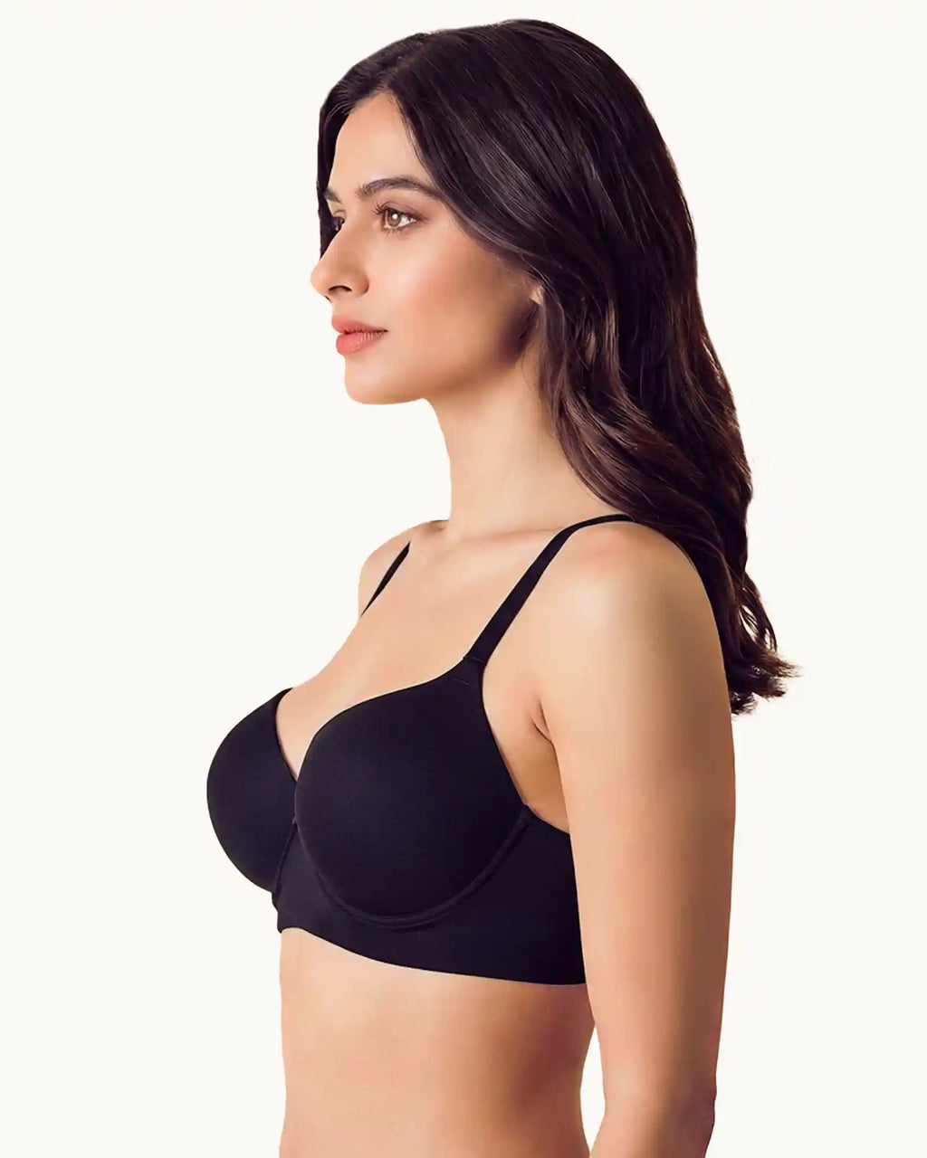 Cotton Non-wired Push-Up Bonded Bra (Level-3 Padding) with 3/4th Coverage (SB-93510) (Black))