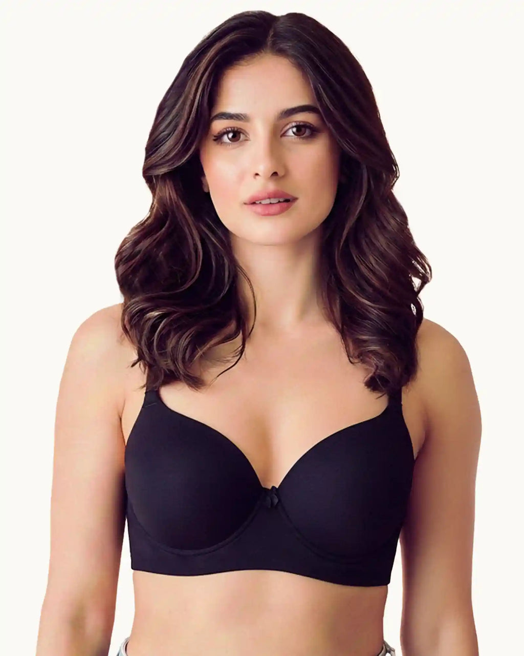Cotton Non-wired Push-Up Bonded Bra (Level-3 Padding) with 3/4th Coverage (SB-93510) (Black))