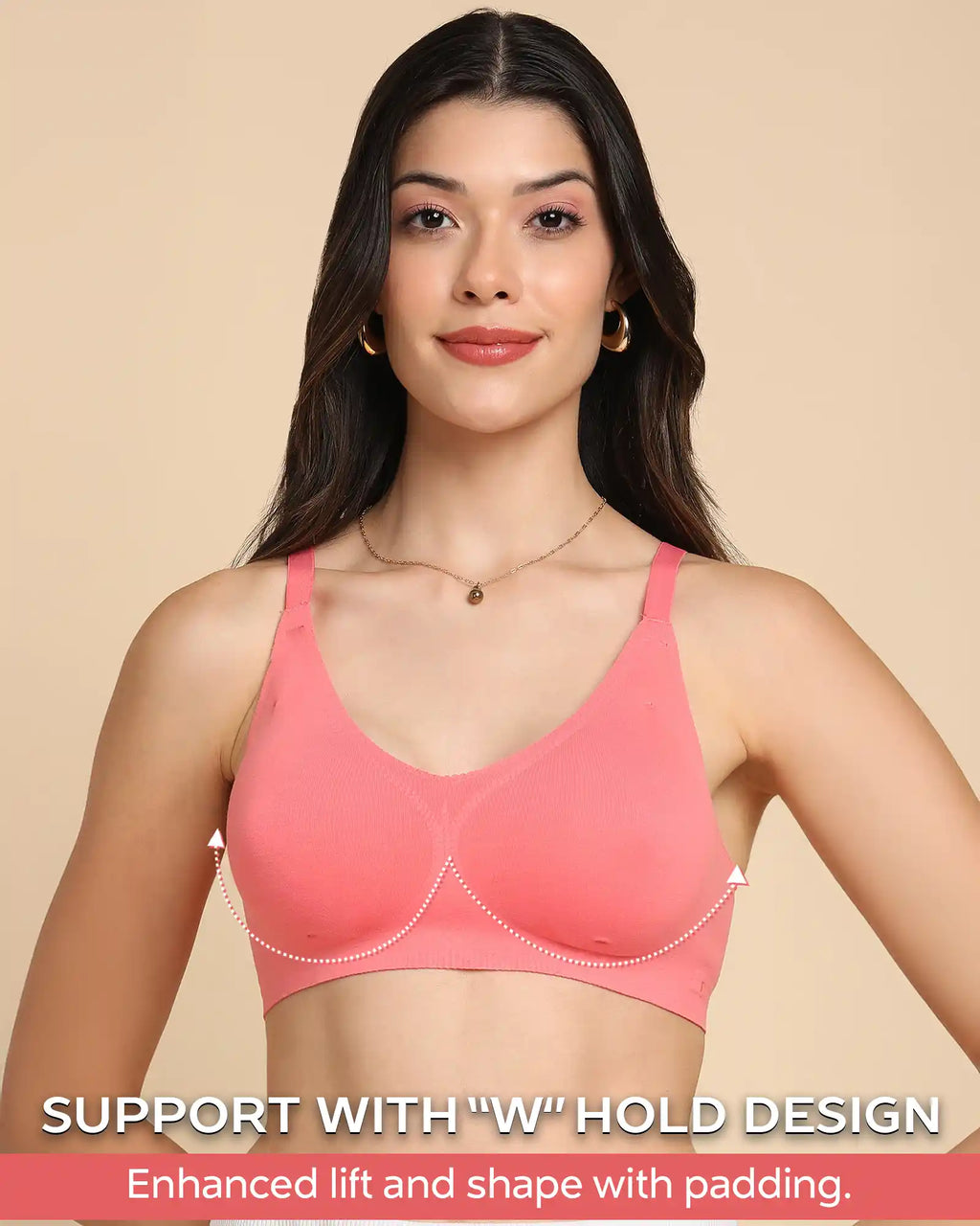 Swanz  Bonded Breathable Cotton Padded Full-Coverage Bra (SB-938-Coral)