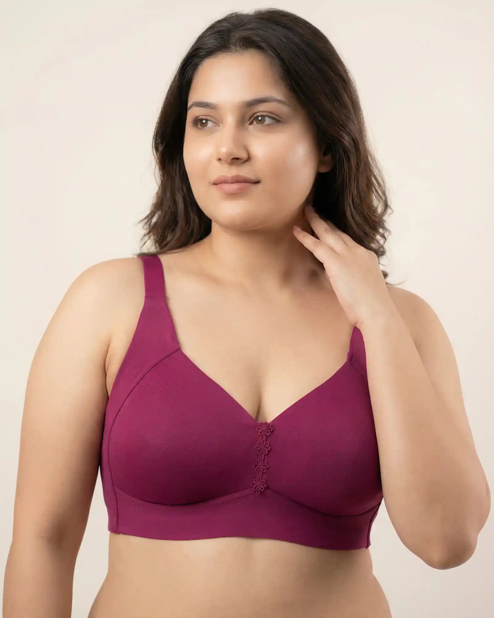 Cotton Non-Padded Plus-Size M-Frame Minimiser Bonded Bra (SB-9303)(Wine)