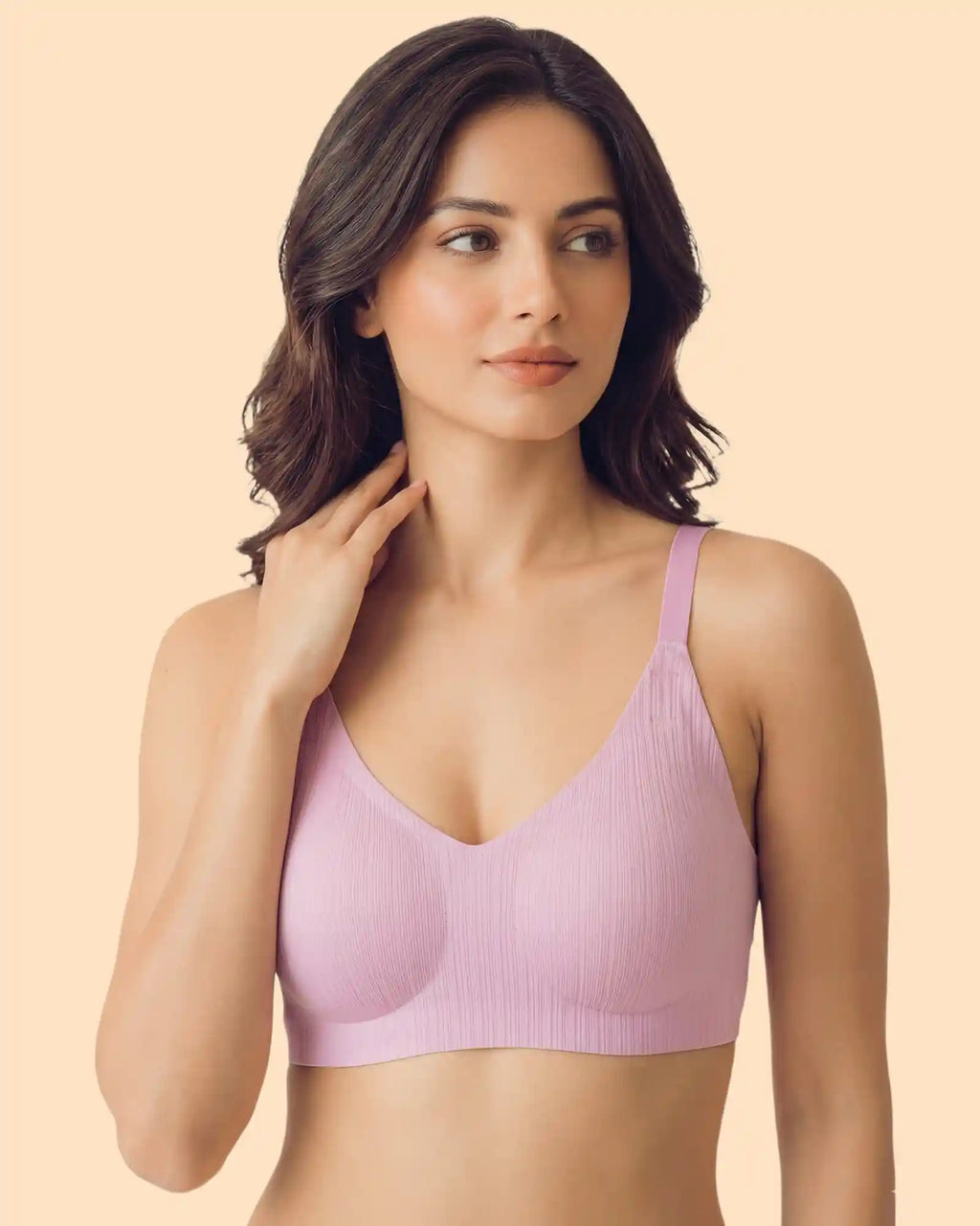 Ribbed Polyamide Padded Bonded Bra  (SB-998)(Pink)