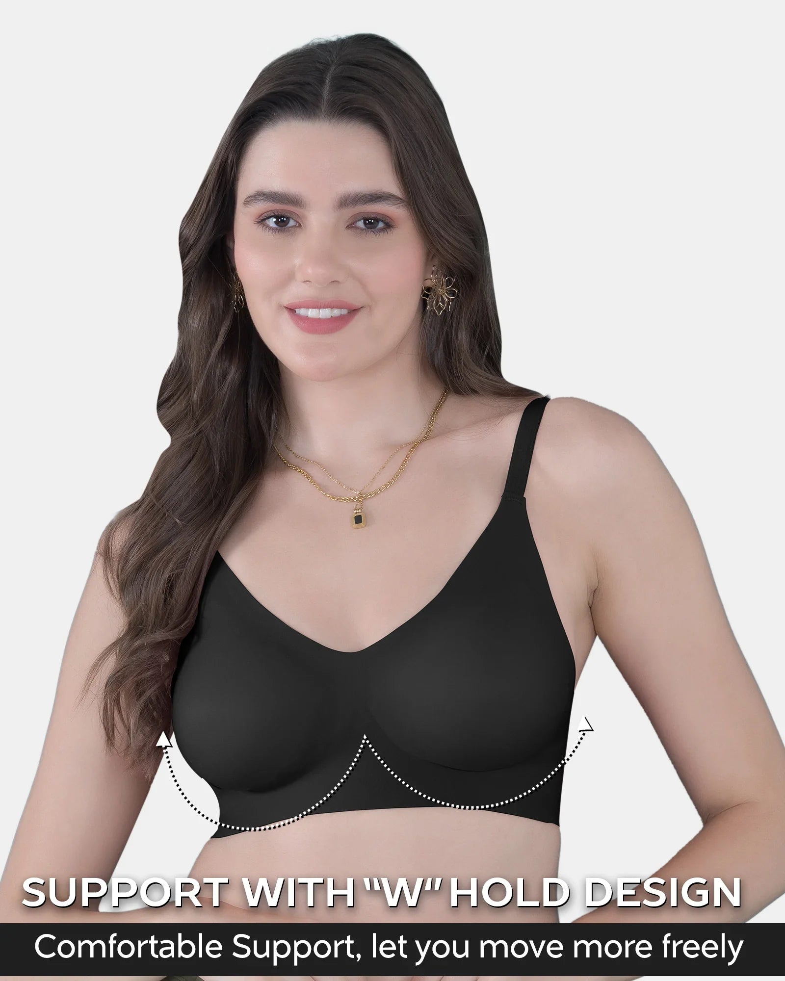 Swanz  Bonded Polyamide Full-Coverage Padded Bra (SB-968) (Black)
