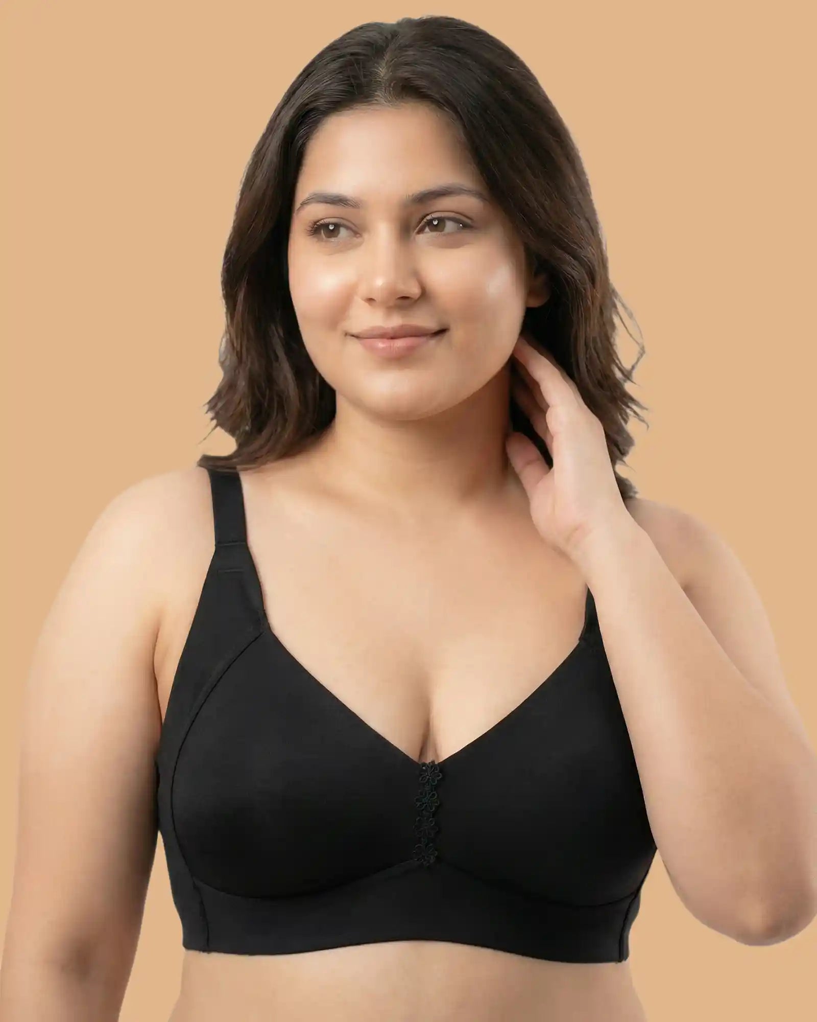 Cotton Non-Padded Plus-Size M-Frame Minimiser Bonded Bra (SB-9303)(Black)
