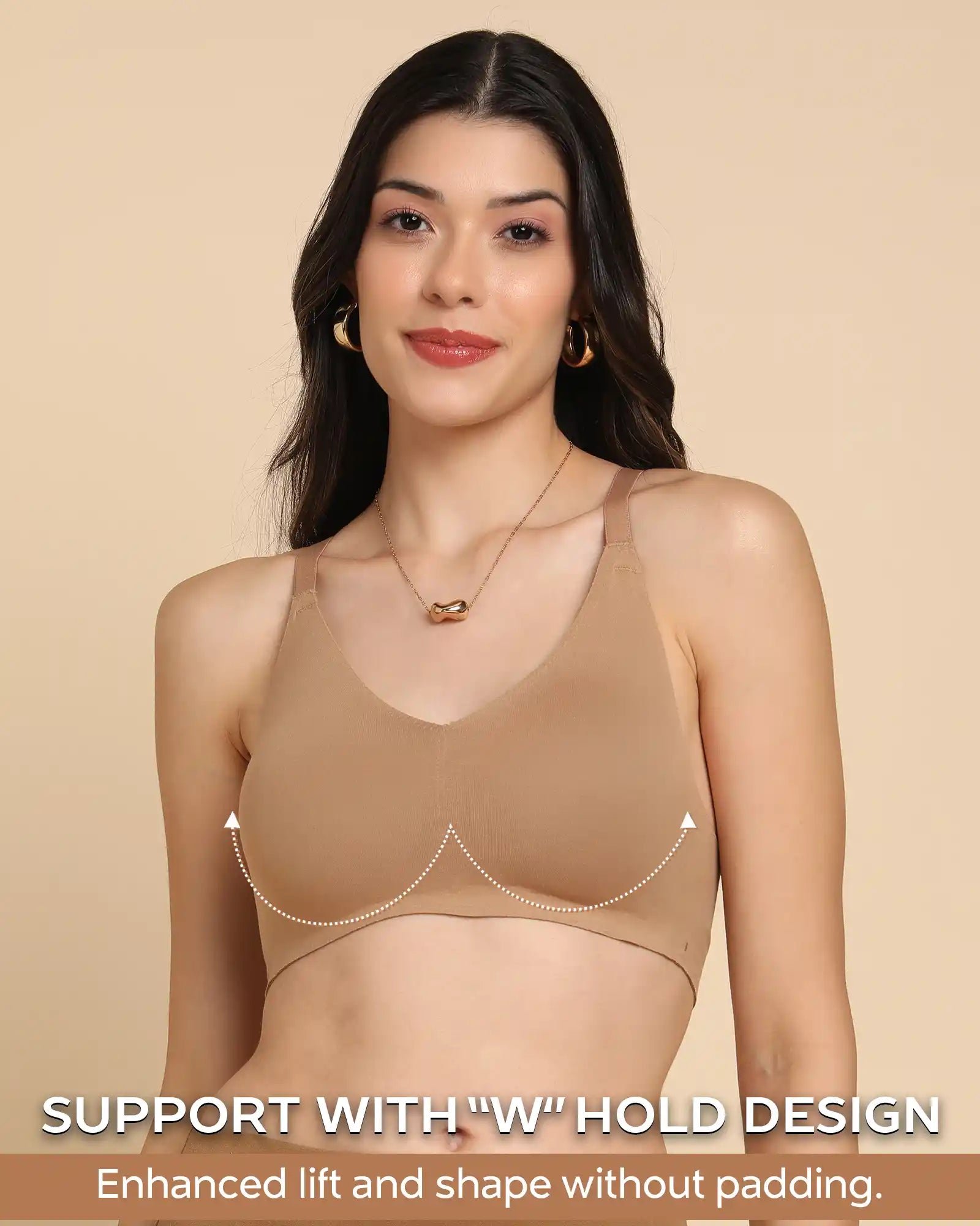 Swanz  Bonded Breathable Cotton Non-Padded Full-Coverage Bra with Hidden Concealer (SB-935-Fawn)