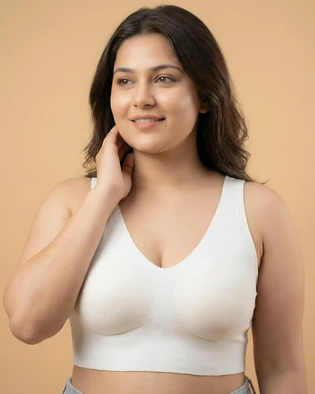 Cotton Non-Padded Plus-Size Bonded Bra with Hidden Concealer  (SB-915-White)