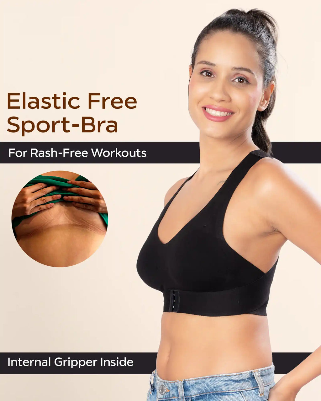 Swanz  Bonded Breathable Cotton Padded Gym Bra with Posture Support (SB-997)