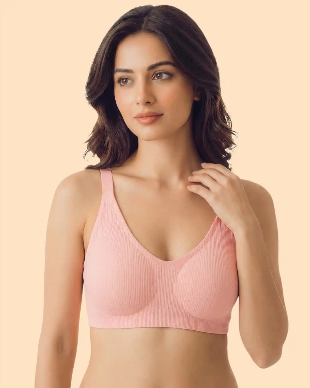 Ribbed Polyamide Padded Bonded Bra (SB-998)(Peach)