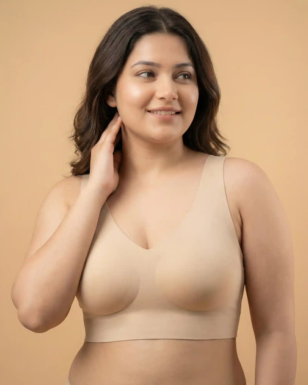 Cotton Non-Padded Plus-Size Bonded Bra with Hidden Concealer (SB-915-Skin)
