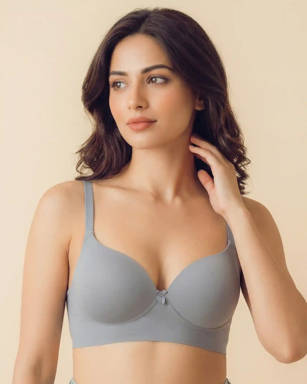 Polyamide Non-Wired Maximiser Push Up Bonded Bra (Level-2 Padding) with 3/4th Coverage (SB-95107) (Grey)