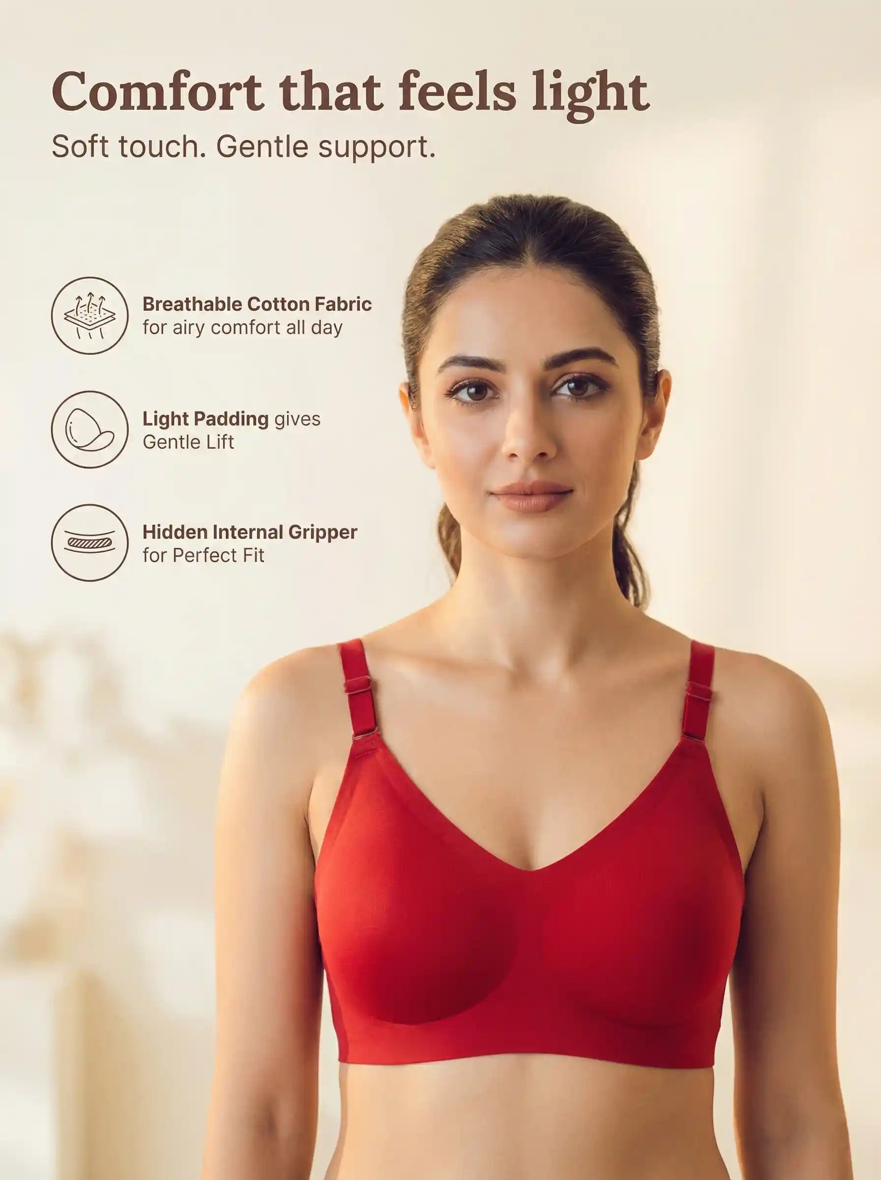 Cotton Padded Full Coverage Bonded Bra (SB-938-Red)