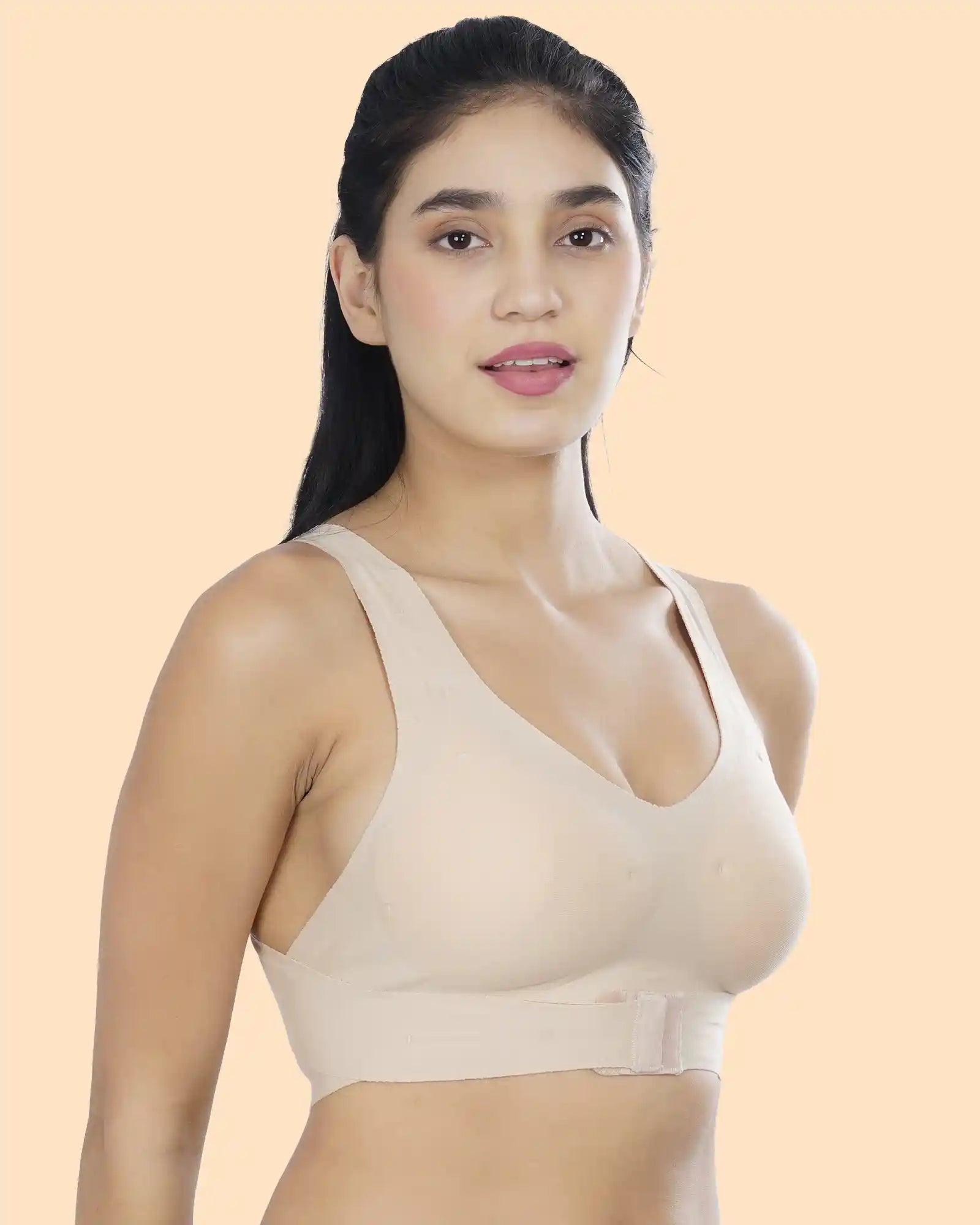Bonded Gym Bra with Crisscross Back | Padded | Soft Polyamide (TW-SB-987-SKIN)
