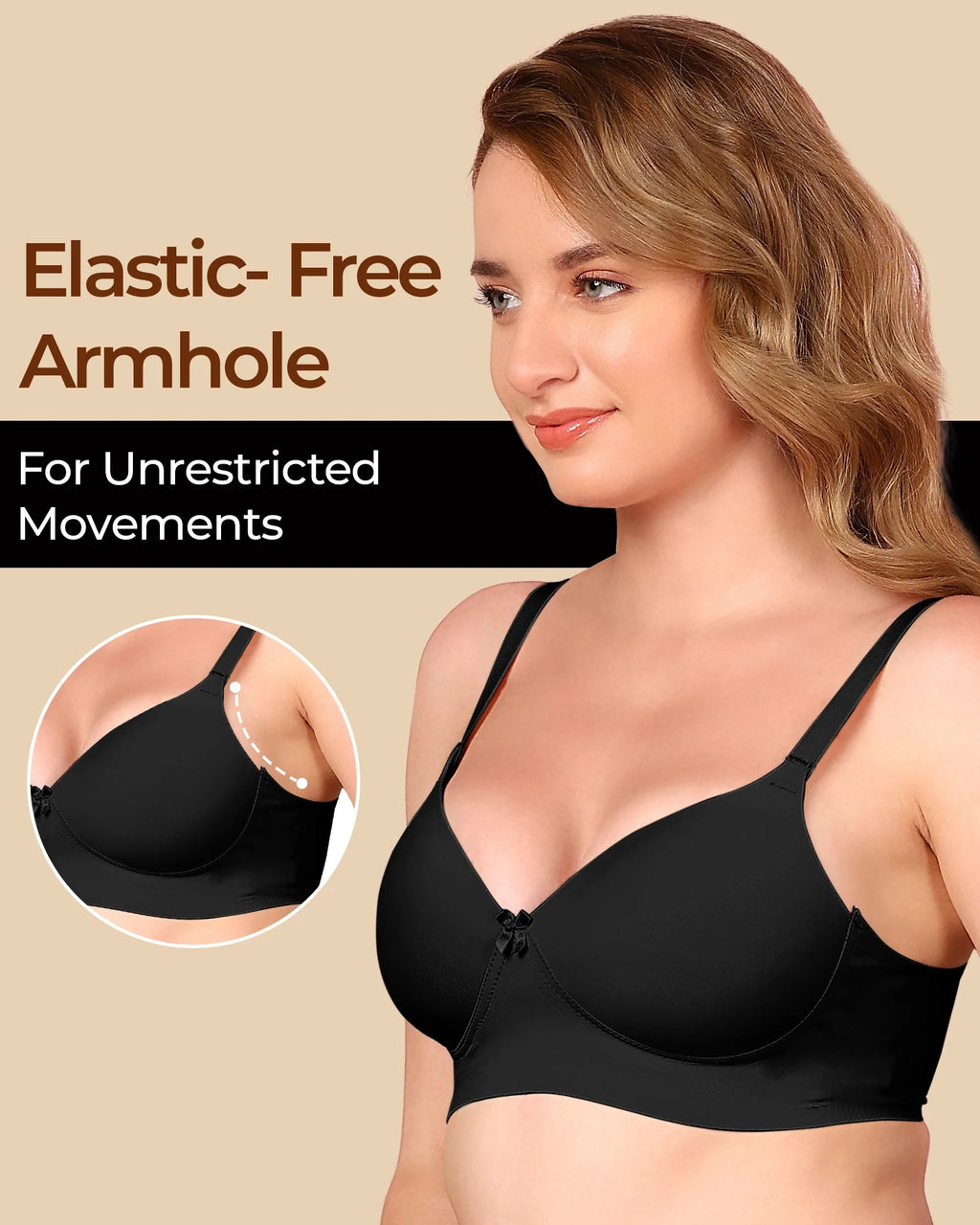 Swanz  Bonded Polyamide Lightly Padded Bra (Level 1 Padding) (SB-95991) (Black)
