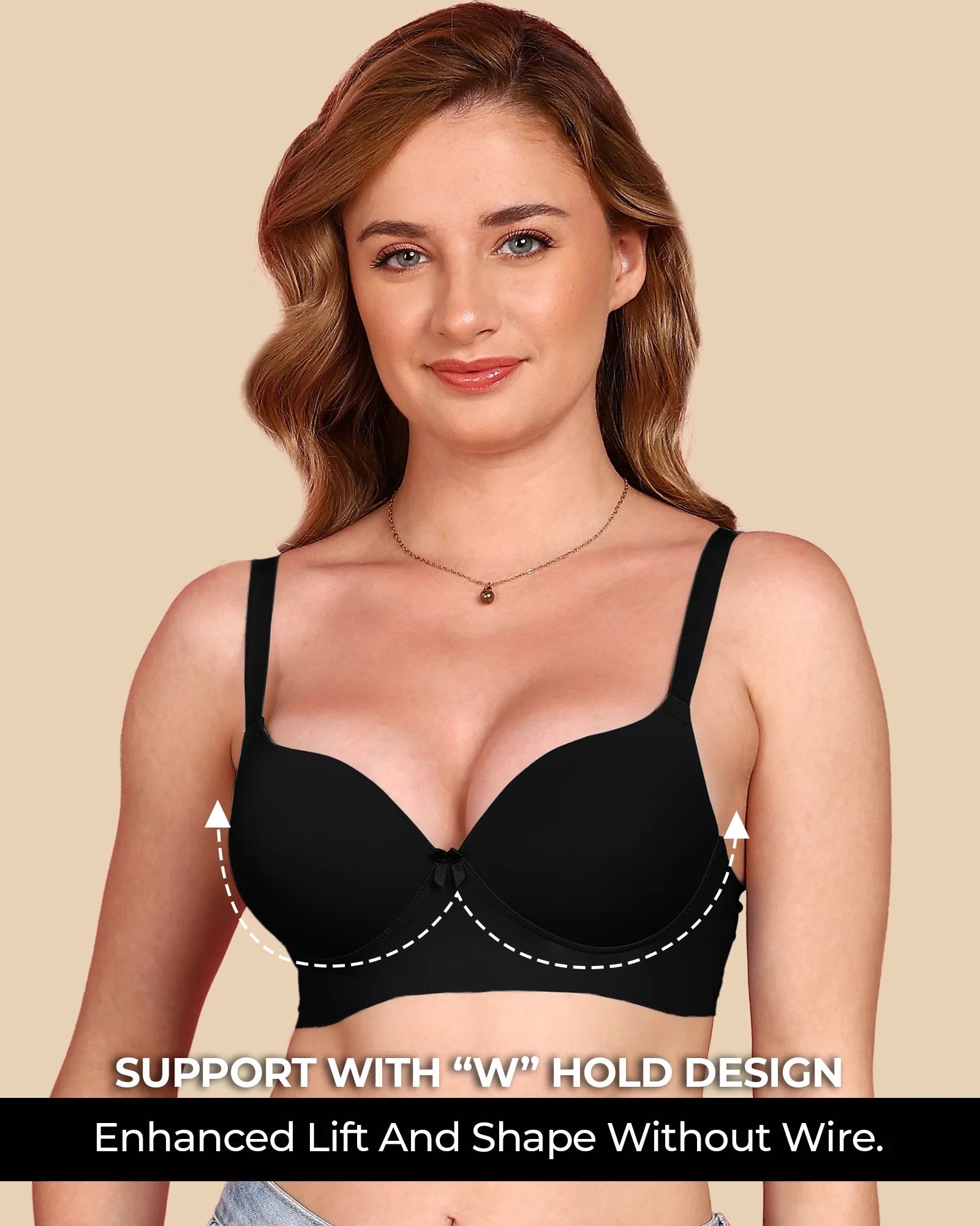 Swanz  Bonded Polyamide Push-Up 3/4 Coverage Maximiser Bra (Level 2 Padding) (SB-95107) (Black)