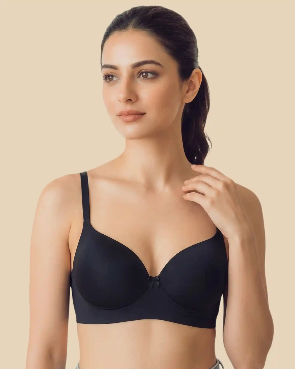 Polyamide Non-Wired Maximiser Push Up Bonded Bra (Level-2 Padding) with 3/4th Coverage (SB-95107) (Black)