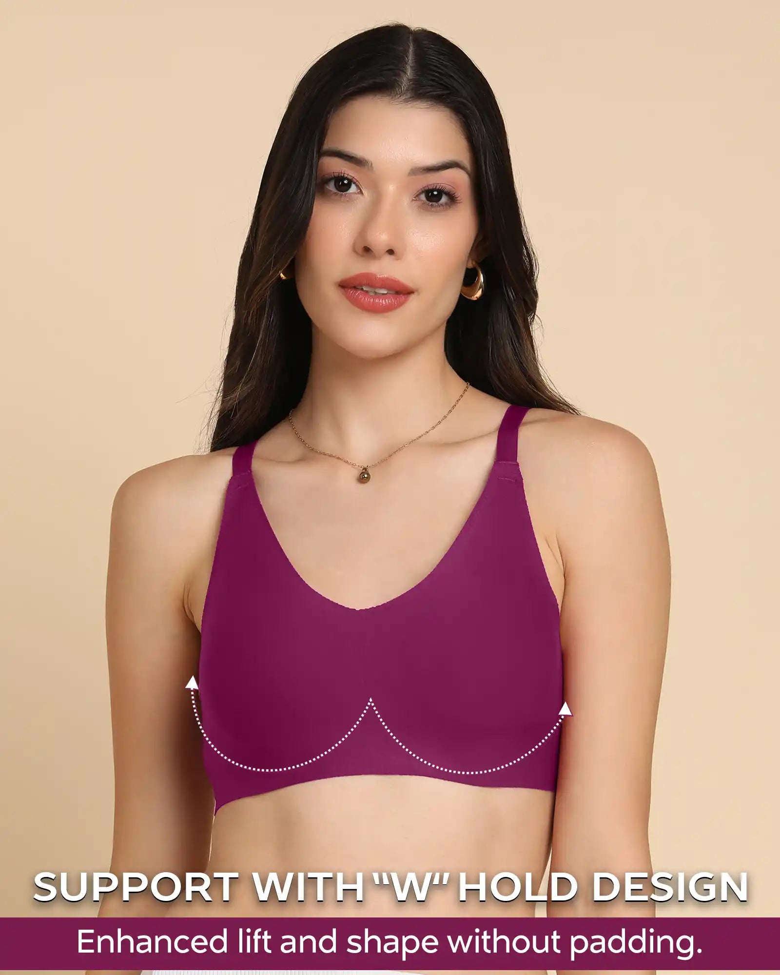 Swanz  Bonded Breathable Cotton Non-Padded Full-Coverage Bra with Hidden Concealer (SB-935-Wine)