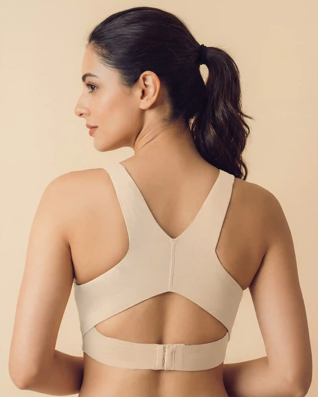 Bonded Gym Bra with Crisscross Back | Non-Padded | Breathable Cotton (Tw-SB-995)(Skin)