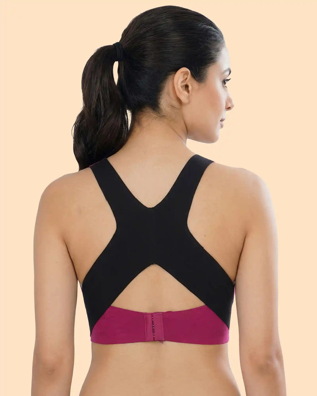 Bonded Gym Bra with Crisscross Back | Padded | Breathable Cotton (TW-SB-9977-WIN+BLK)