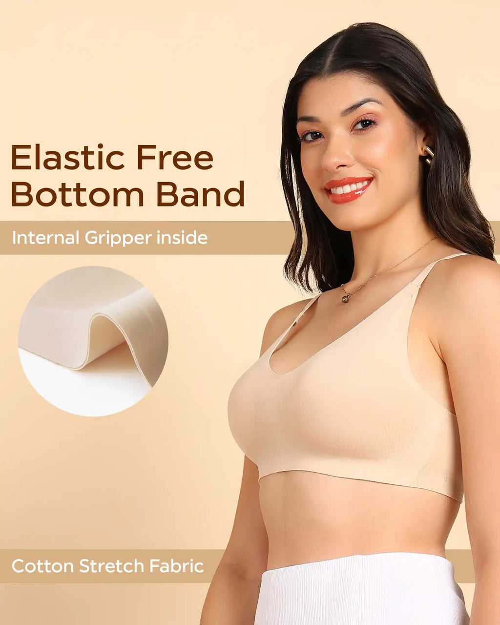 Swanz  Bonded Breathable Cotton Non-Padded Full-Coverage Bra with Hidden Concealer (SB-935-Skin)