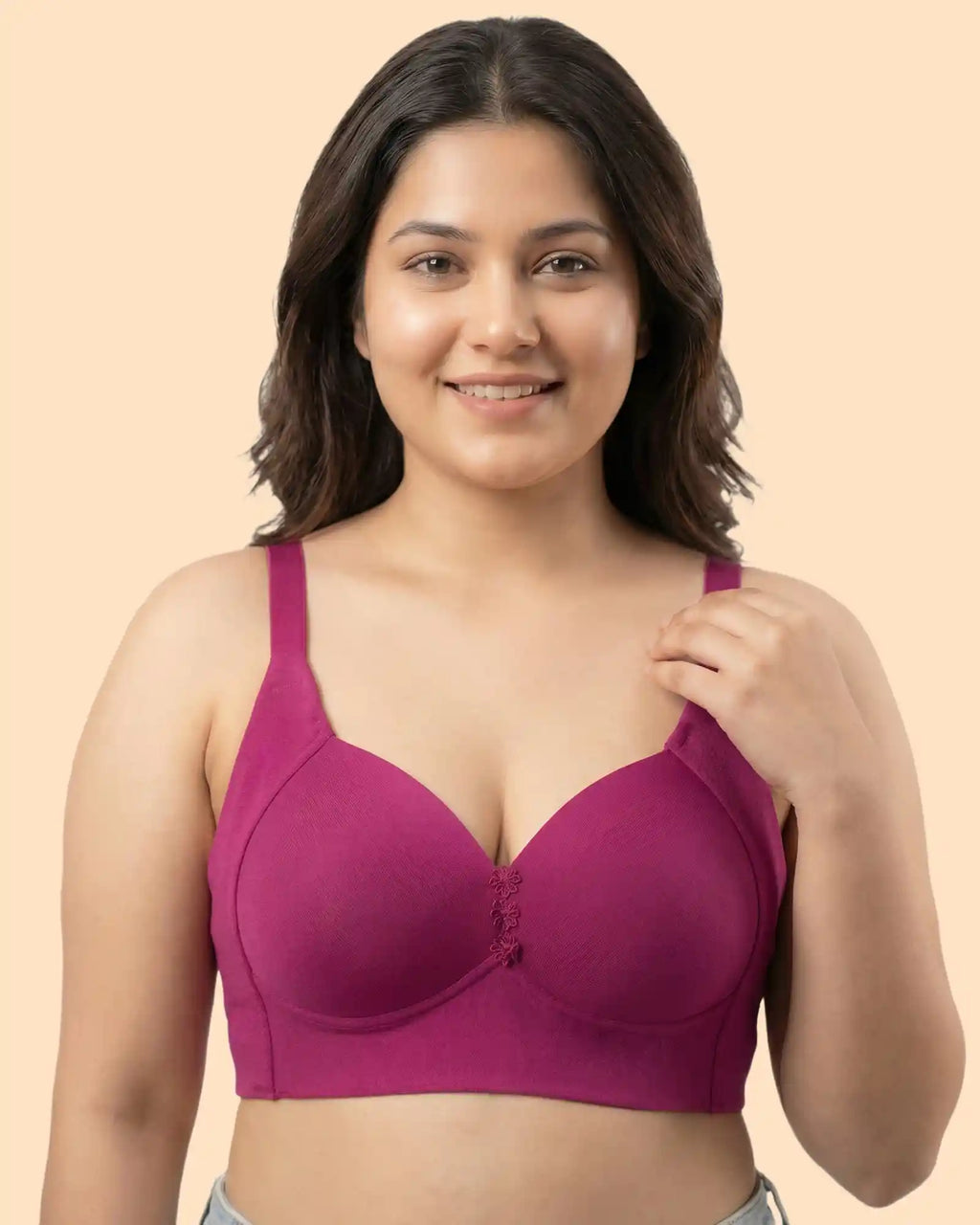 Cotton Padded Plus-Size M-Frame Minimiser Bonded Bra (SB-9203)(Wine)