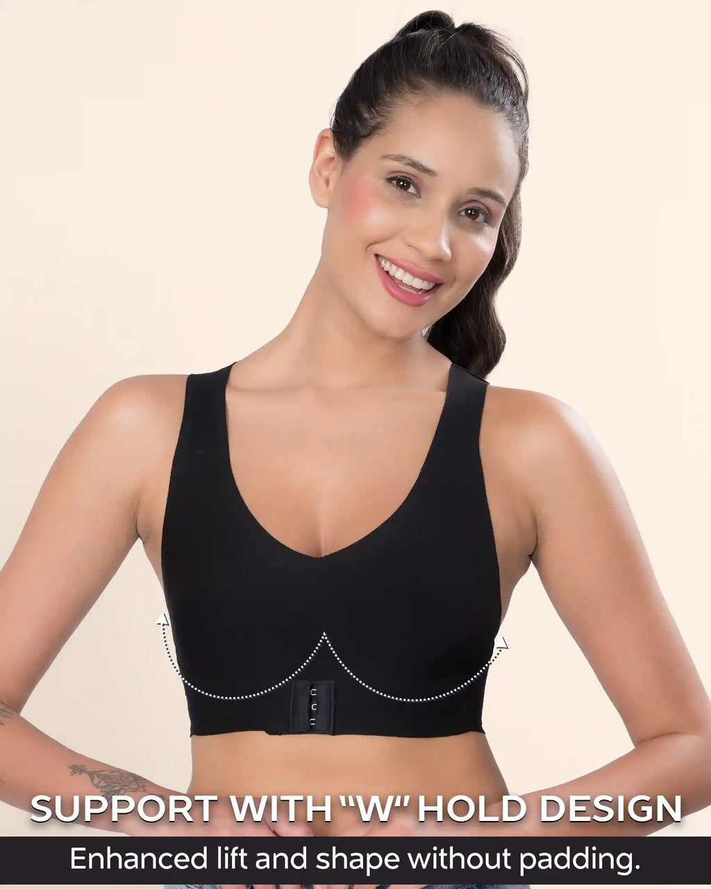 Swanz  Bonded Breathable Cotton Non-Padded Gym Bra with Posture Support (SB-995)