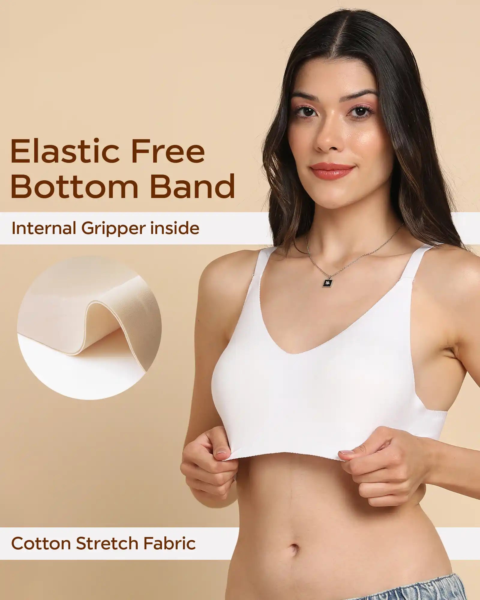 Swanz  Bonded Breathable Cotton Non-Padded Full-Coverage Bra with Hidden Concealer (SB-935-White)