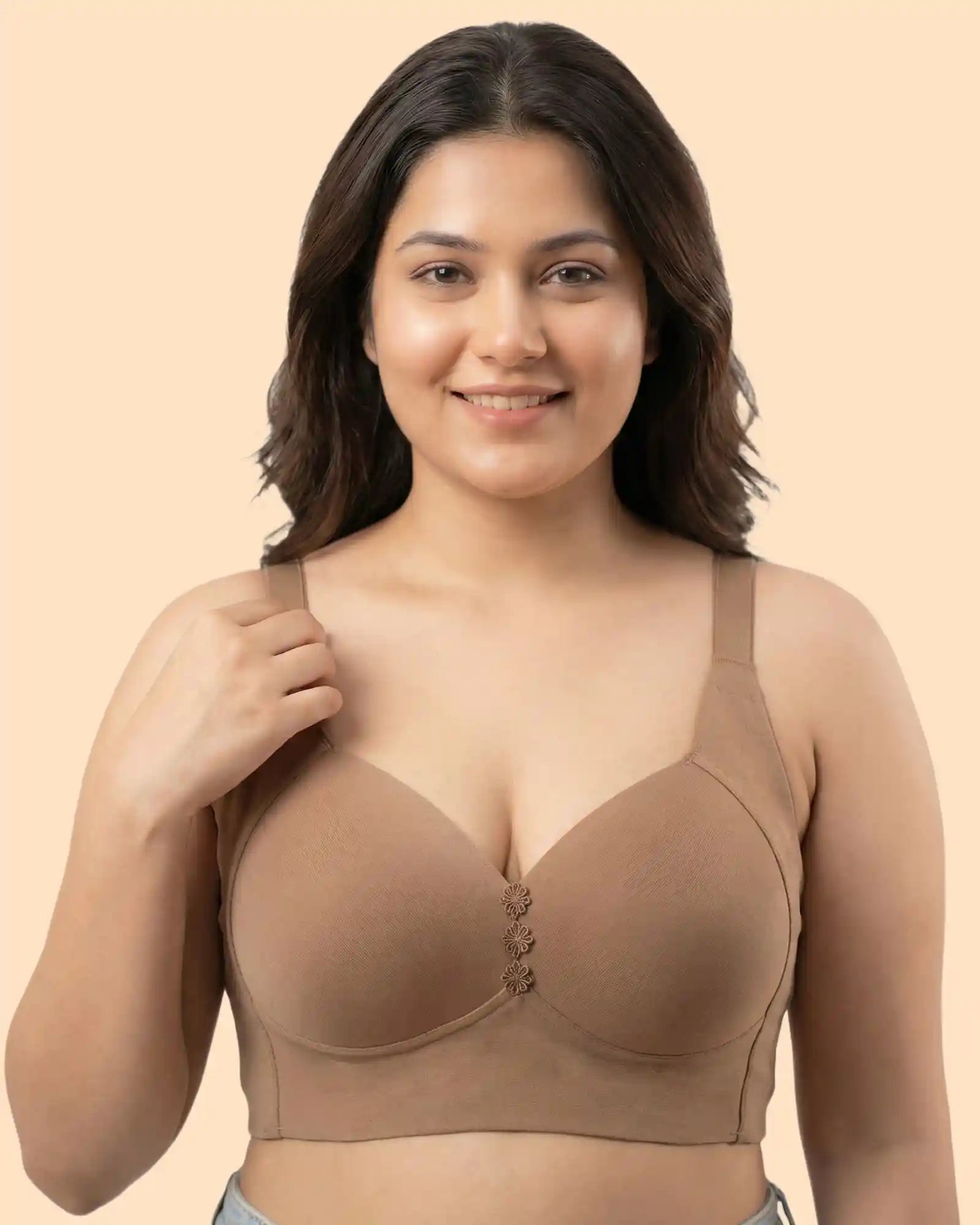 Cotton Padded Plus-Size M-Frame Minimiser Bonded Bra (SB-9203)(Fawn)