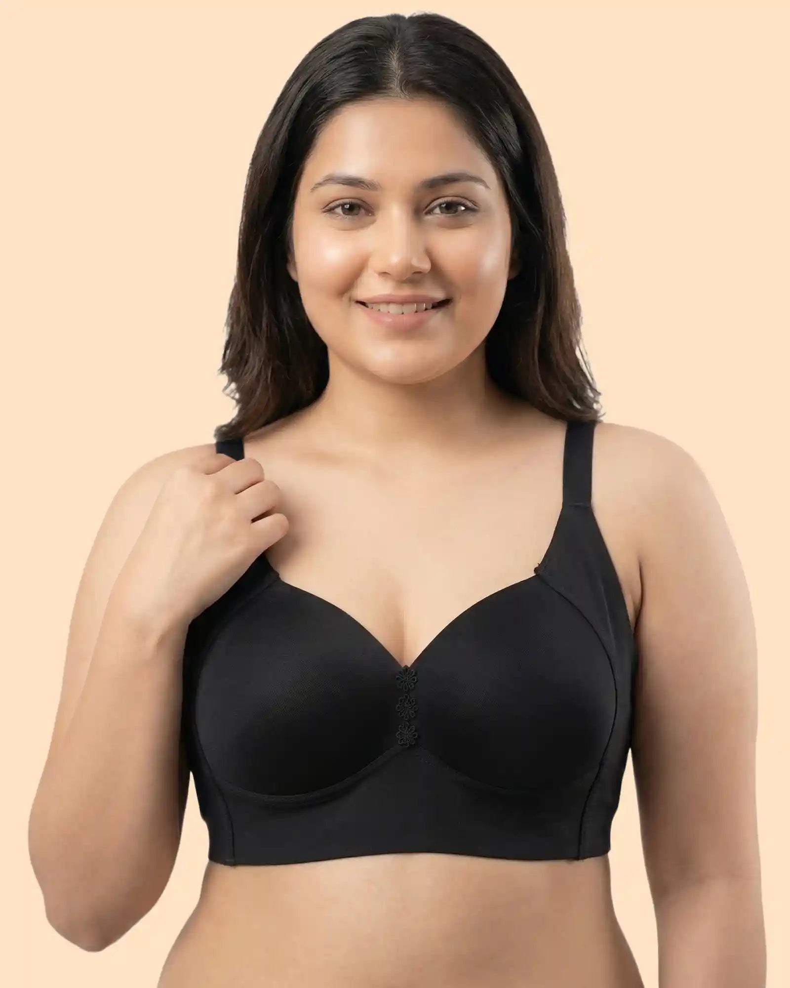 Cotton Padded Plus-Size M-Frame Minimiser Bonded Bra (SB-9203)(Black)