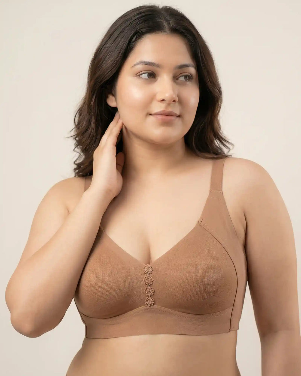 Cotton Non-Padded Plus-Size M-Frame Minimiser Bonded Bra (SB-9303)(Fawn)