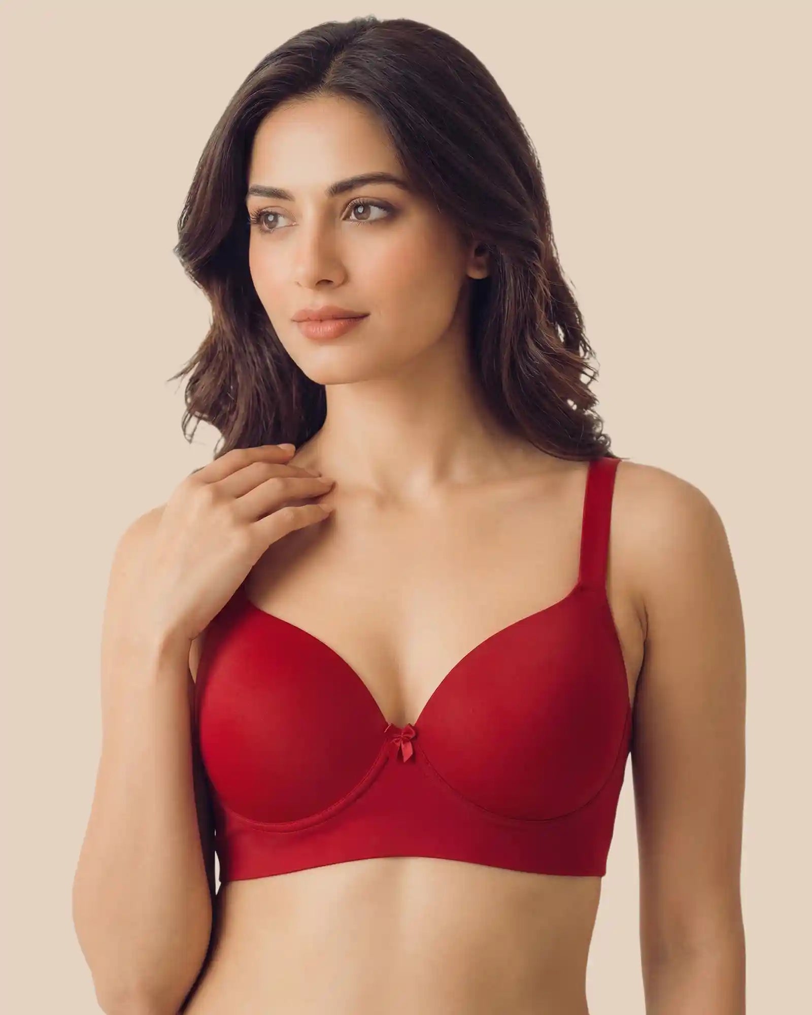 Cotton Non-wired Maximiser Push-Up Bonded Bra (Level-2 Padding) with 3/4th Coverage (SB-97015) (Red)