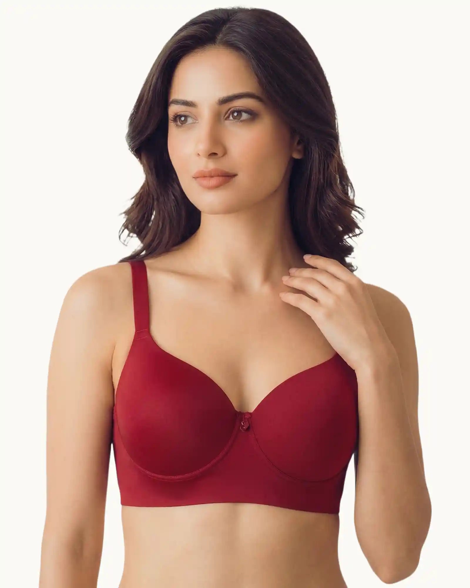 Cotton Non-wired Push-Up Bonded Bra (Level-3 Padding) with 3/4th Coverage (SB-93510) (Red)
