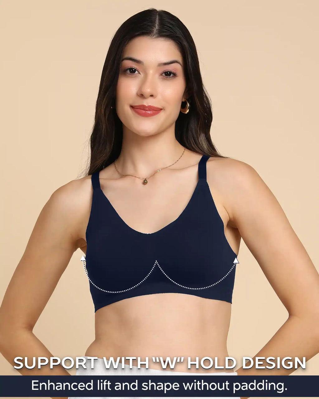 Swanz  Bonded Breathable Cotton Non-Padded Full-Coverage Bra with Hidden Concealer (SB-935-Navy)