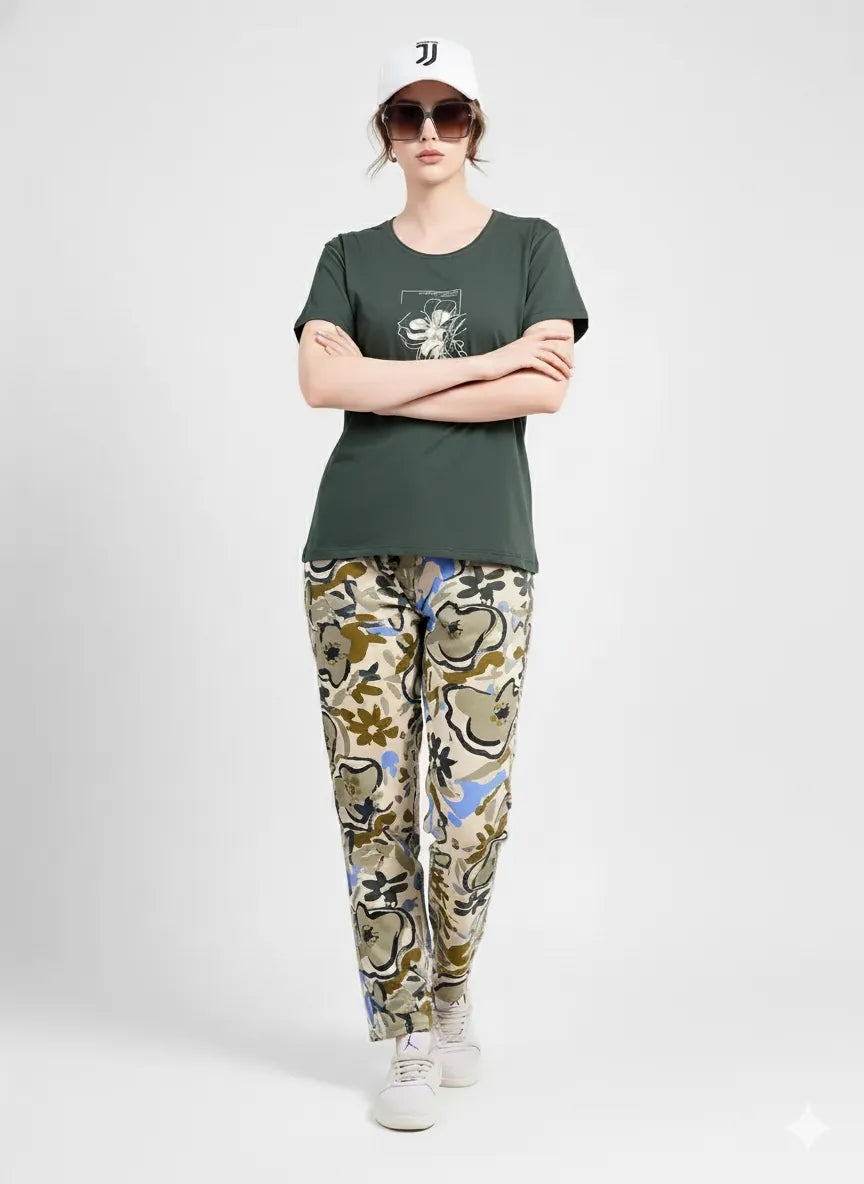 Arolisa Women’s Hosiery Lounge Set – Tee & Pyjama, Relaxed Fit