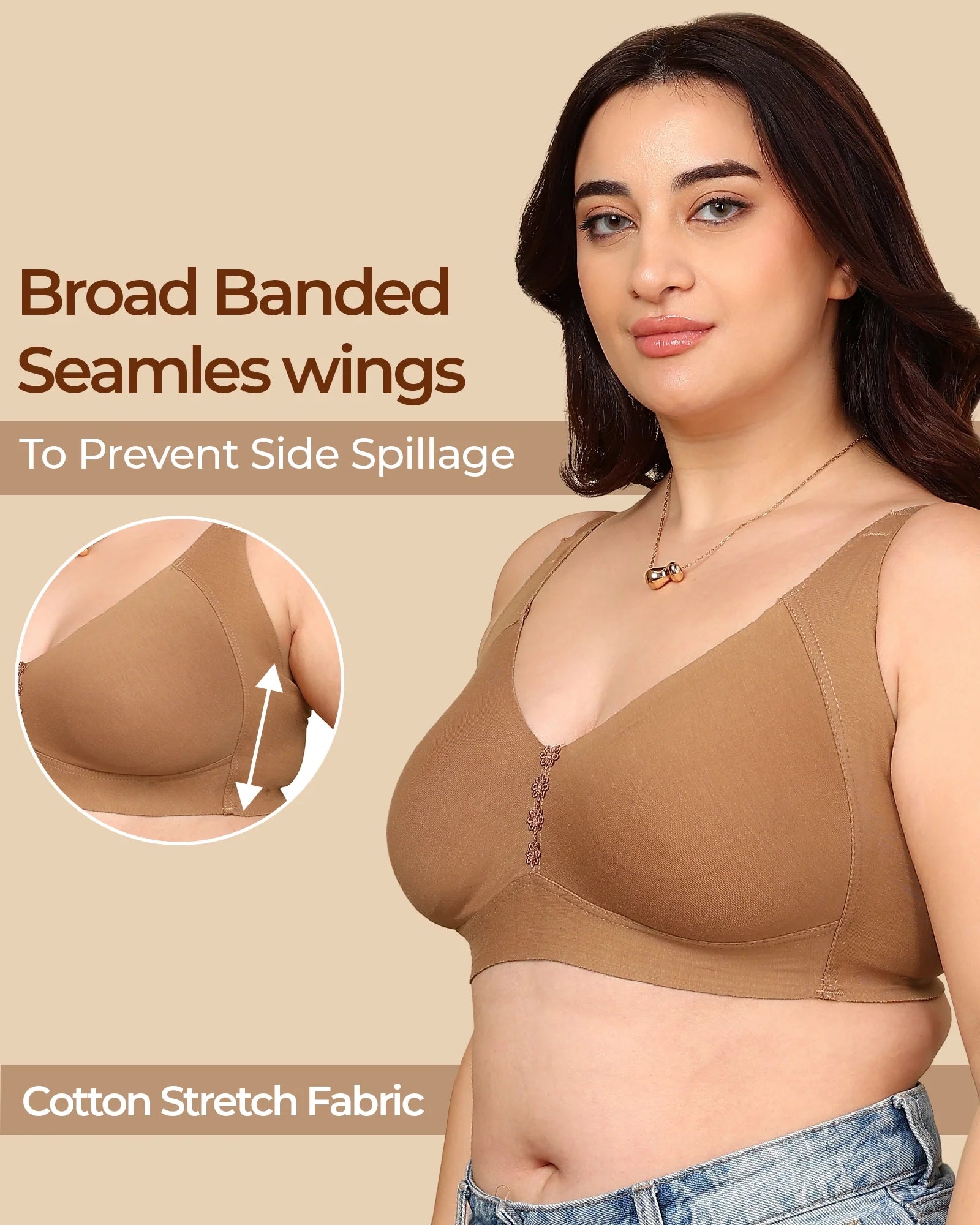Swanz  Bonded Breathable Cotton Plus-Size Non-Padded M-Frame Minimiser with Hidden Concealer (SB-9303)