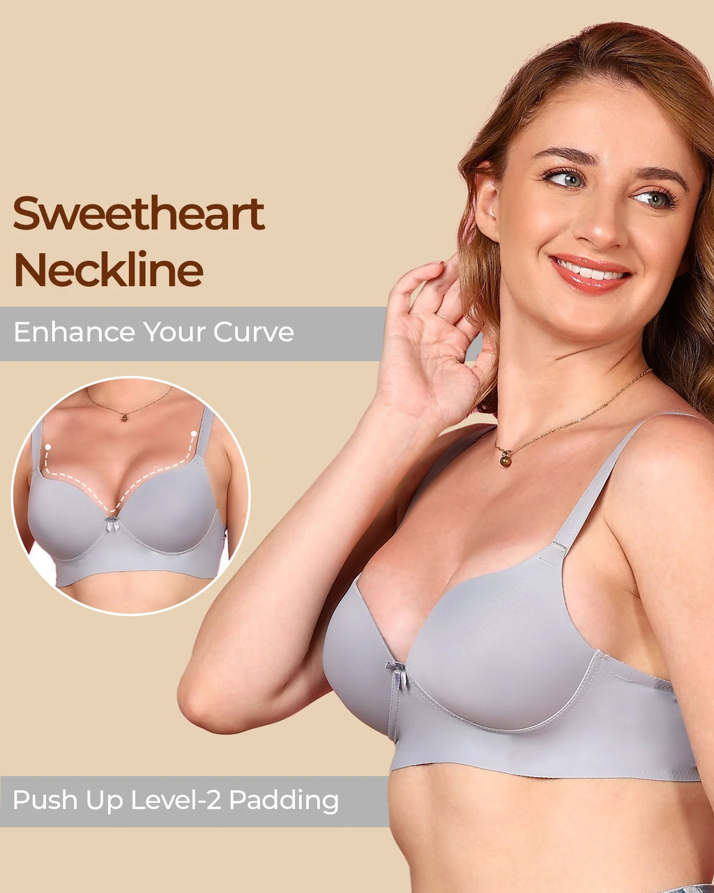 Swanz  Bonded Polyamide Push-Up 3/4 Coverage Maximiser Bra (Level 2 Padding) (SB-95107) (Grey)