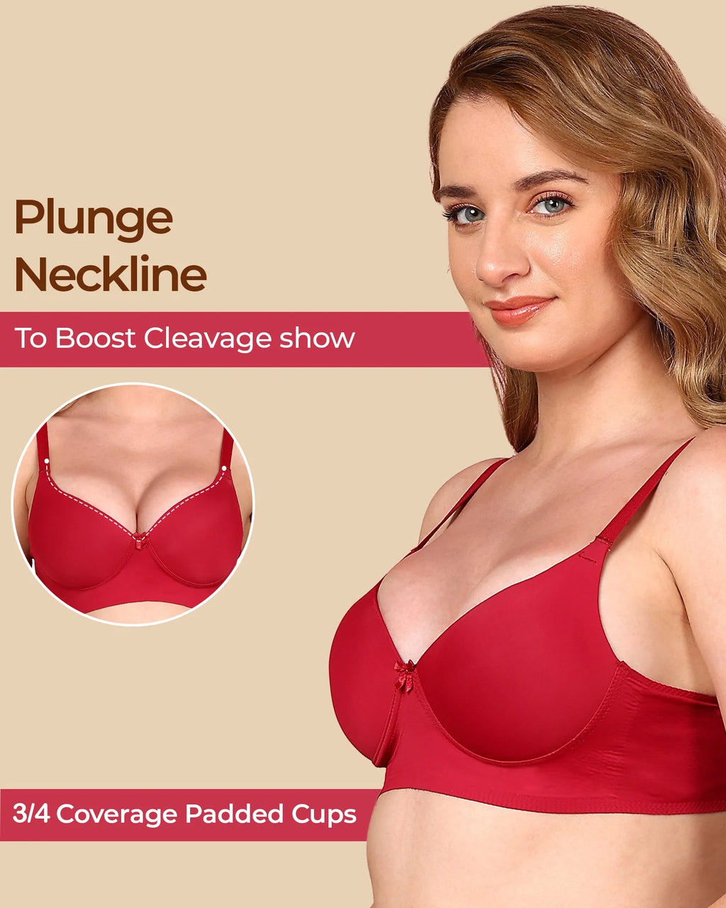 Swanz  Bonded Breathable Cotton Push-Up 3/4-Coverage Bra (Level 3 Padding) (SB-93510)