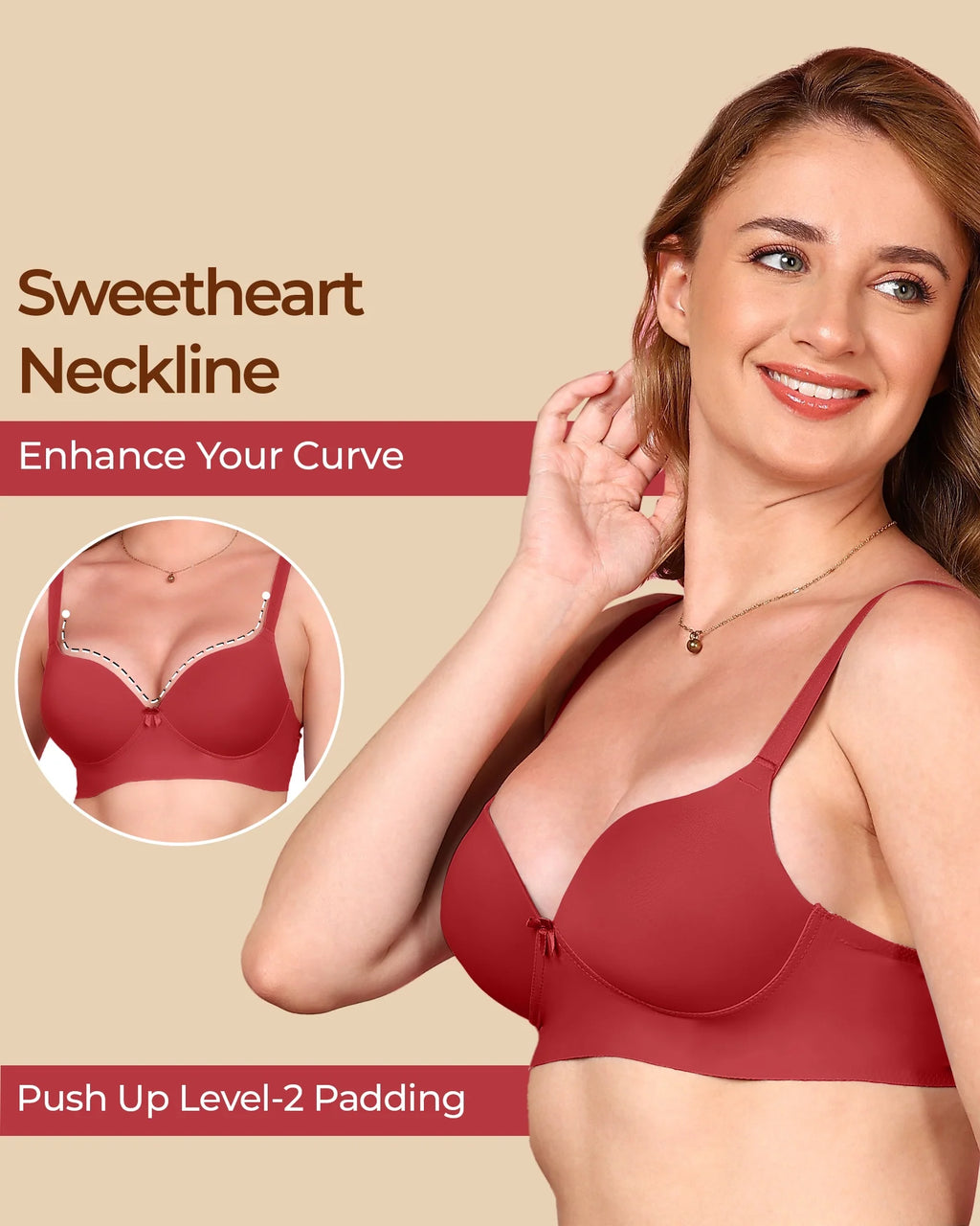 Swanz  Bonded Polyamide Push-Up 3/4 Coverage Maximiser Bra (Level 2 Padding) (SB-95107) (Maroon)