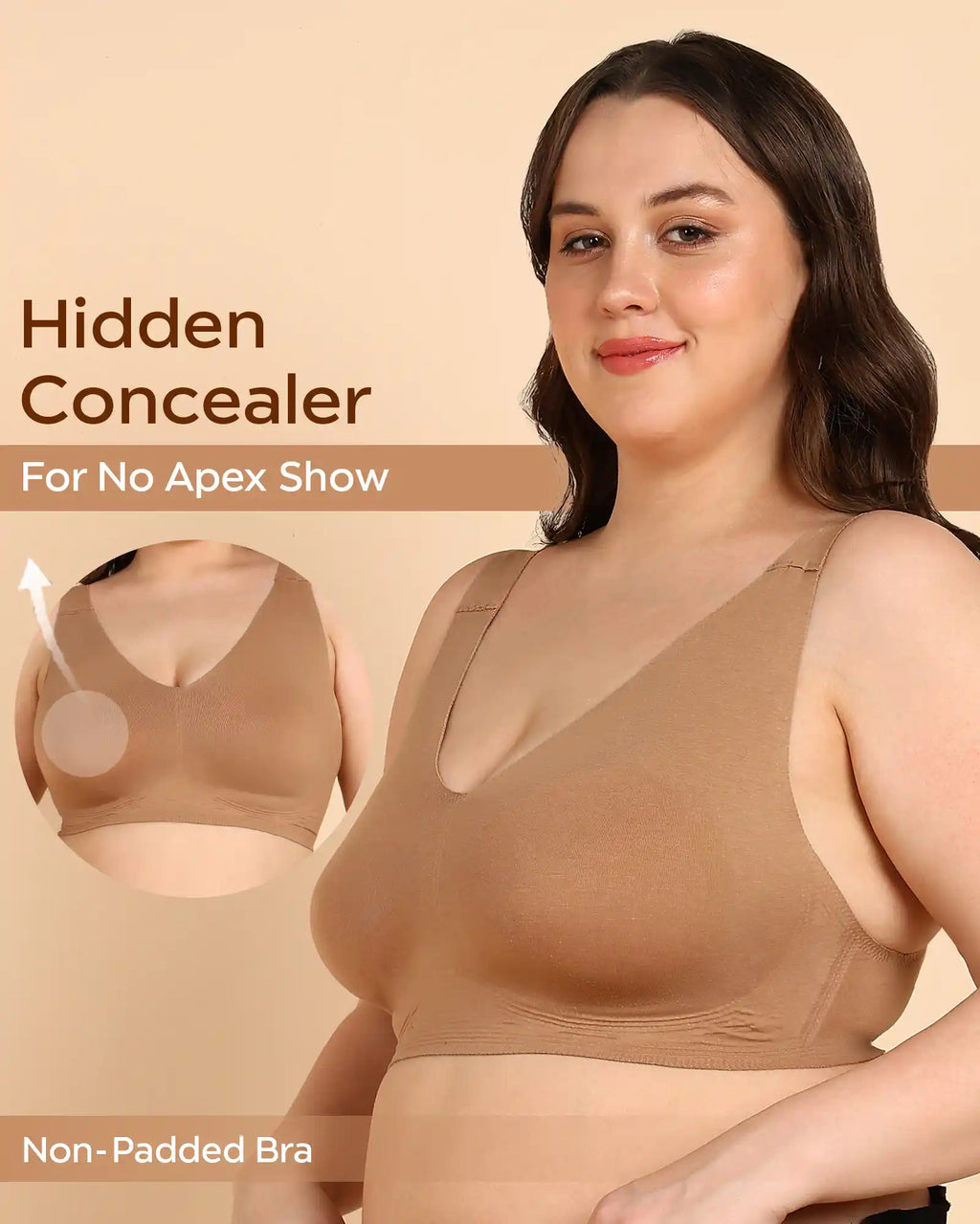 Swanz  Bonded Breathable Cotton Plus-Size Full-Coverage Bra with Hidden Concealer (SB-915-Fawn)
