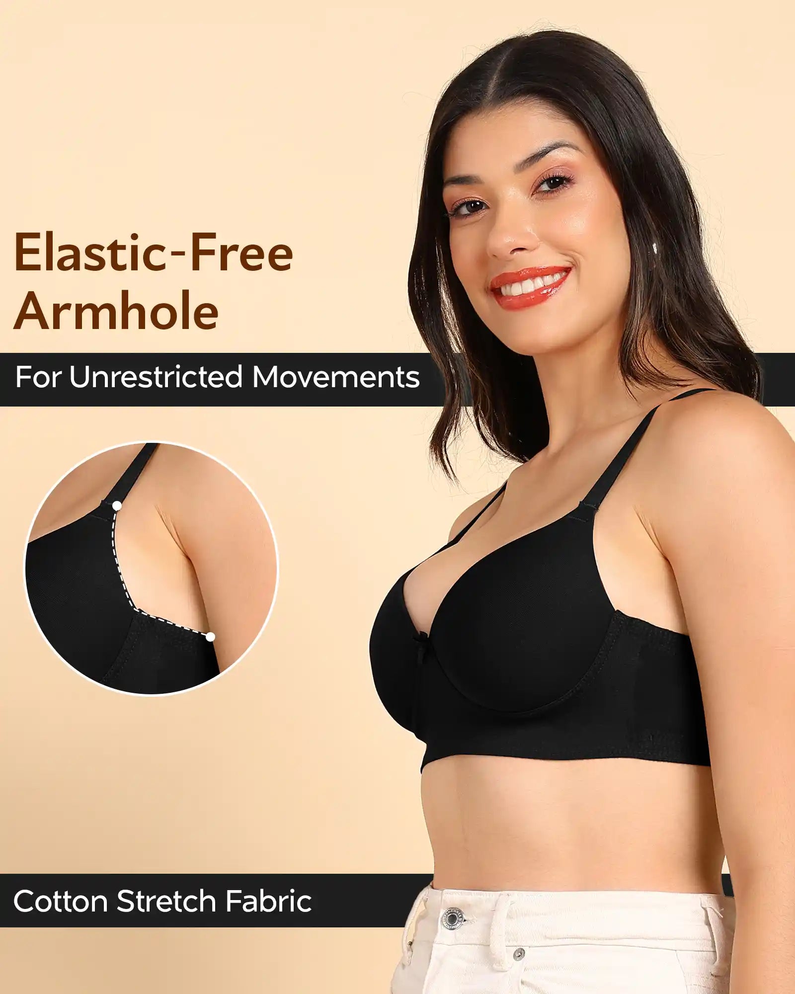 Swanz  Bonded Breathable Cotton Push-Up 3/4-Coverage Bra (Level 3 Padding) (SB-93510)