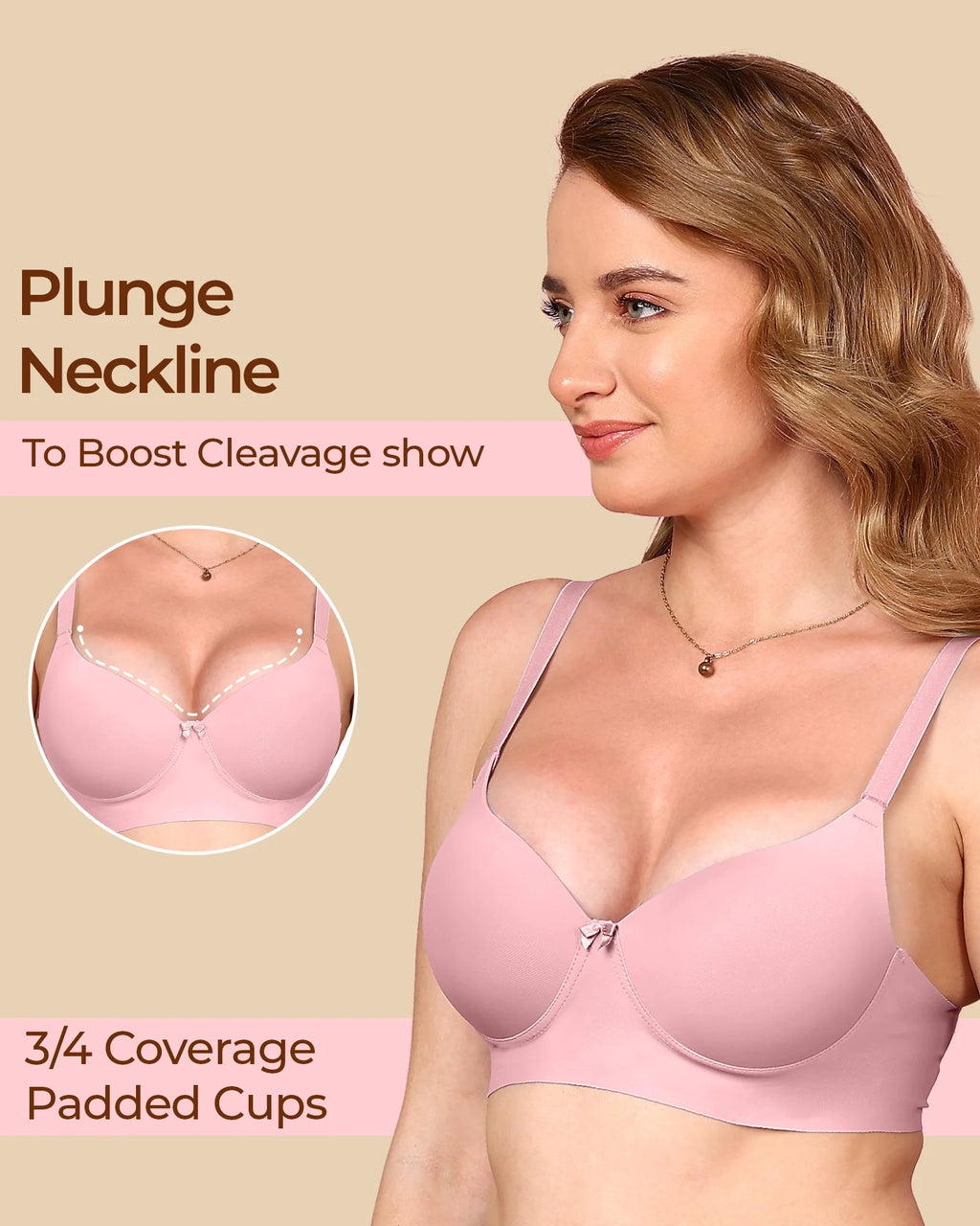 Swanz  Bonded Polyamide Push-Up 3/4 Coverage Bra (Level 3 Padding) (SB-95301)