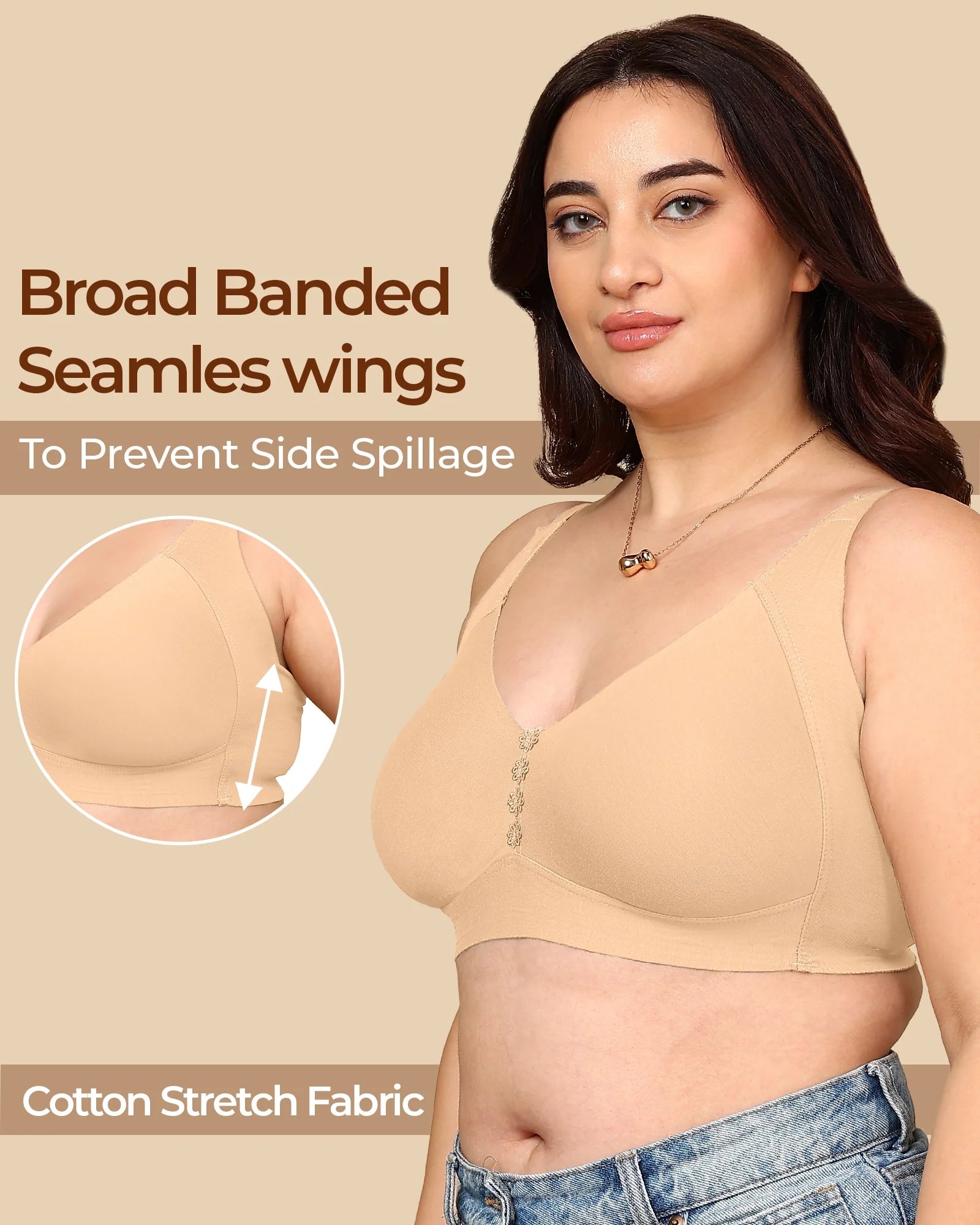 Swanz  Bonded Breathable Cotton Plus-Size Non-Padded M-Frame Minimiser with Hidden Concealer (SB-9303)