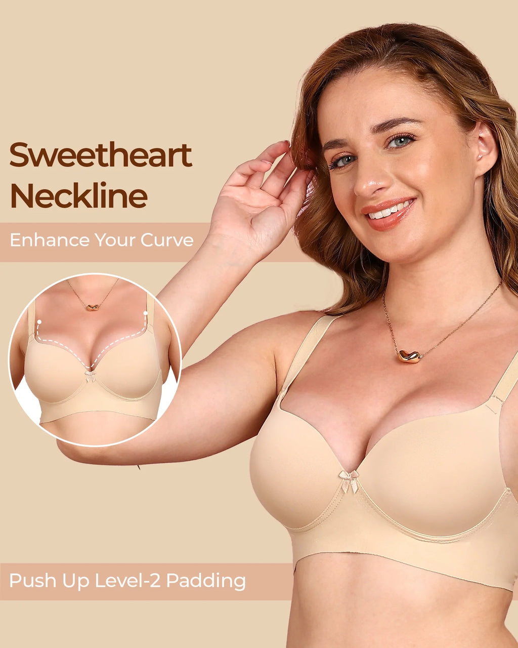 Swanz  Bonded Polyamide Push-Up 3/4 Coverage Maximiser Bra (Level 2 Padding) (SB-95107) (Skin)