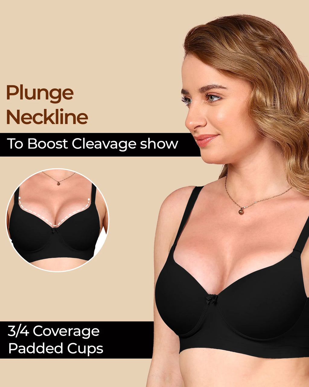 Swanz  Bonded Polyamide Push-Up 3/4 Coverage Bra (Level 3 Padding) (SB-95301)