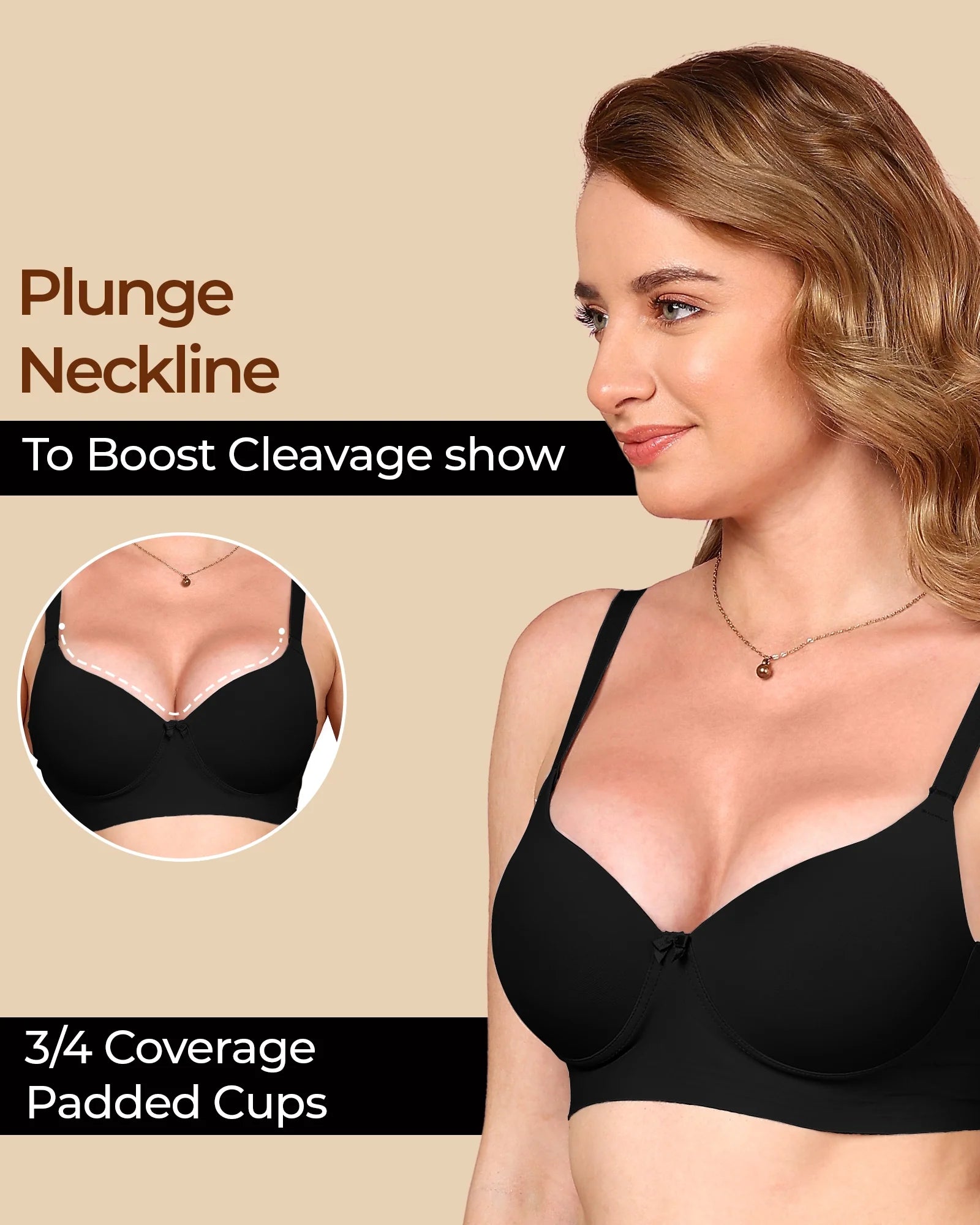 Swanz  Bonded Polyamide Push-Up 3/4 Coverage Bra (Level 3 Padding) (SB-95301)