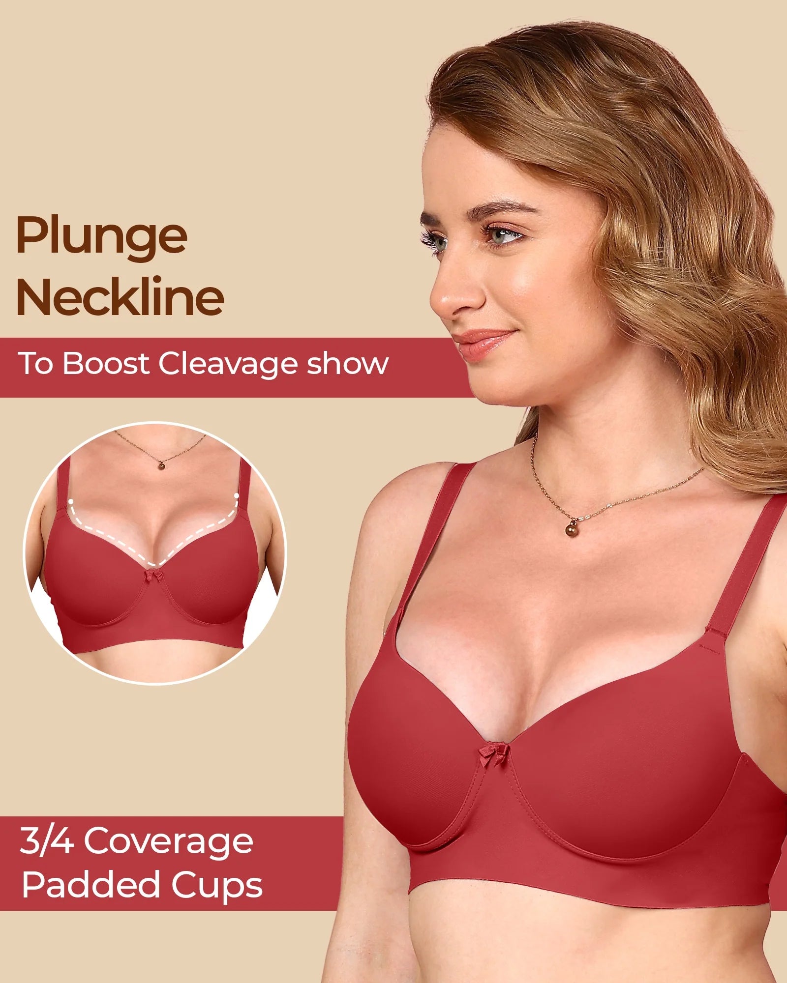 Swanz  Bonded Polyamide Push-Up 3/4 Coverage Bra (Level 3 Padding) (SB-95301)