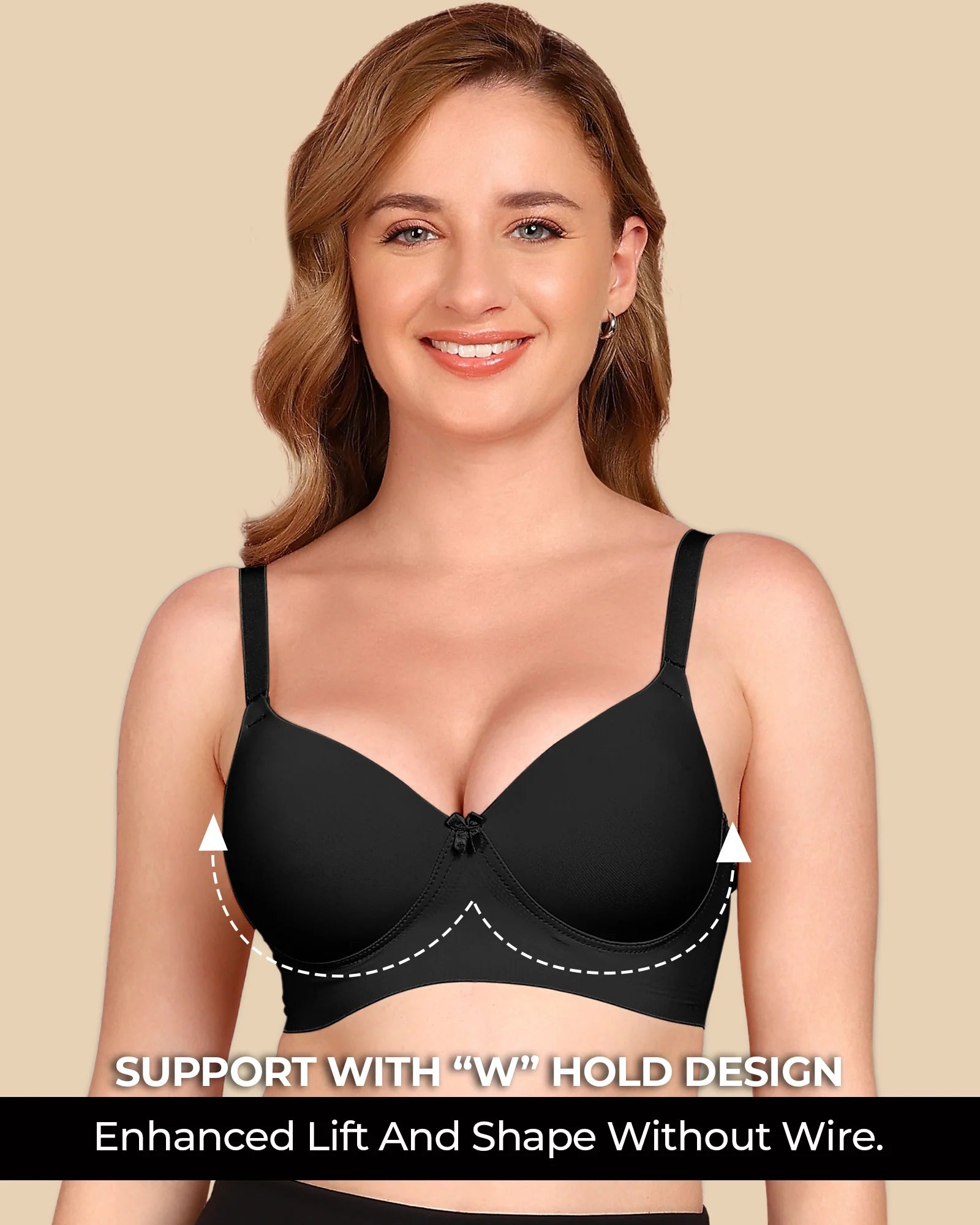 Swanz  Bonded Polyamide Lightly Padded Bra (Level 1 Padding) (SB-95991) (Black)