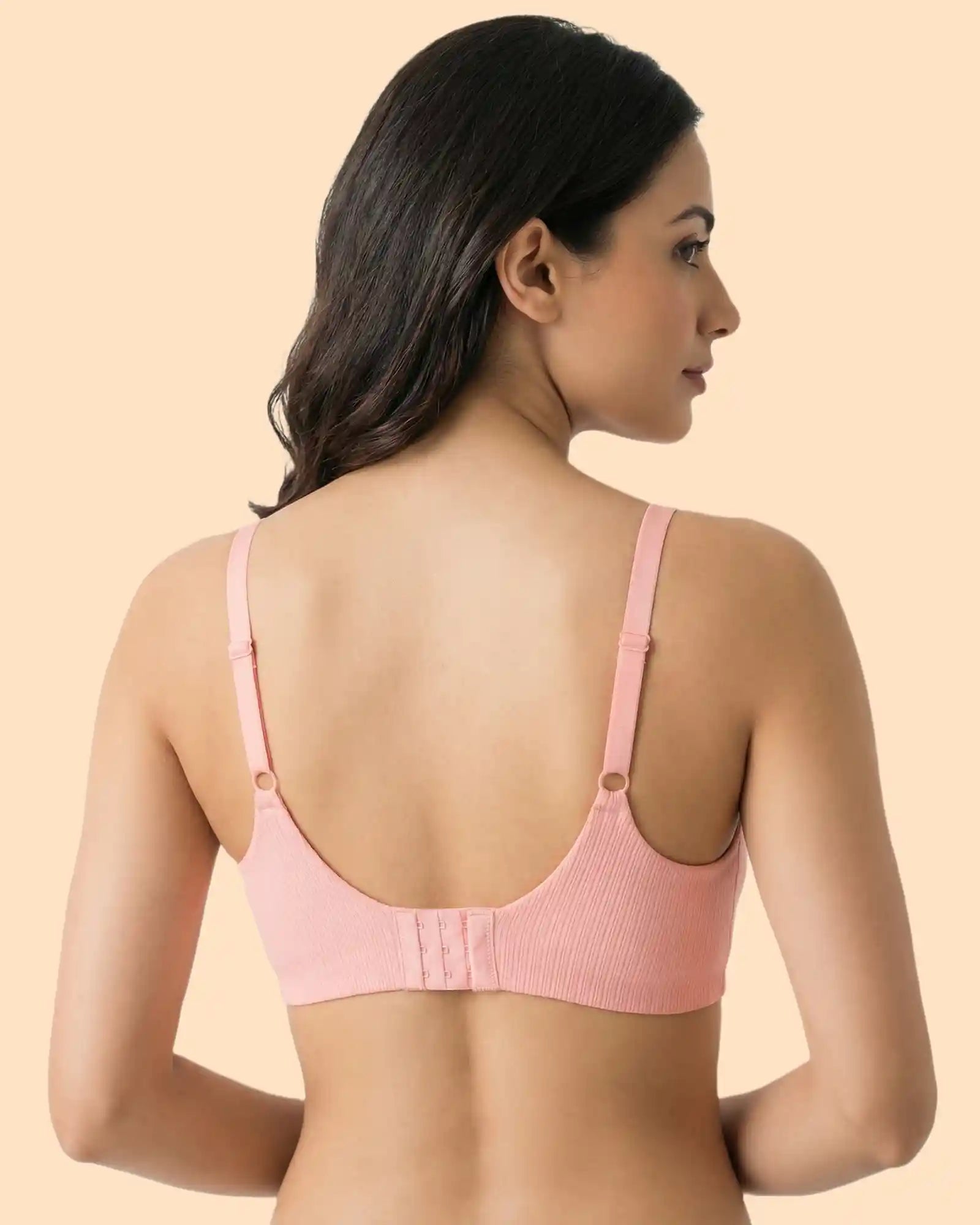 Ribbed Polyamide Padded Bonded Bra (SB-998)(Peach)